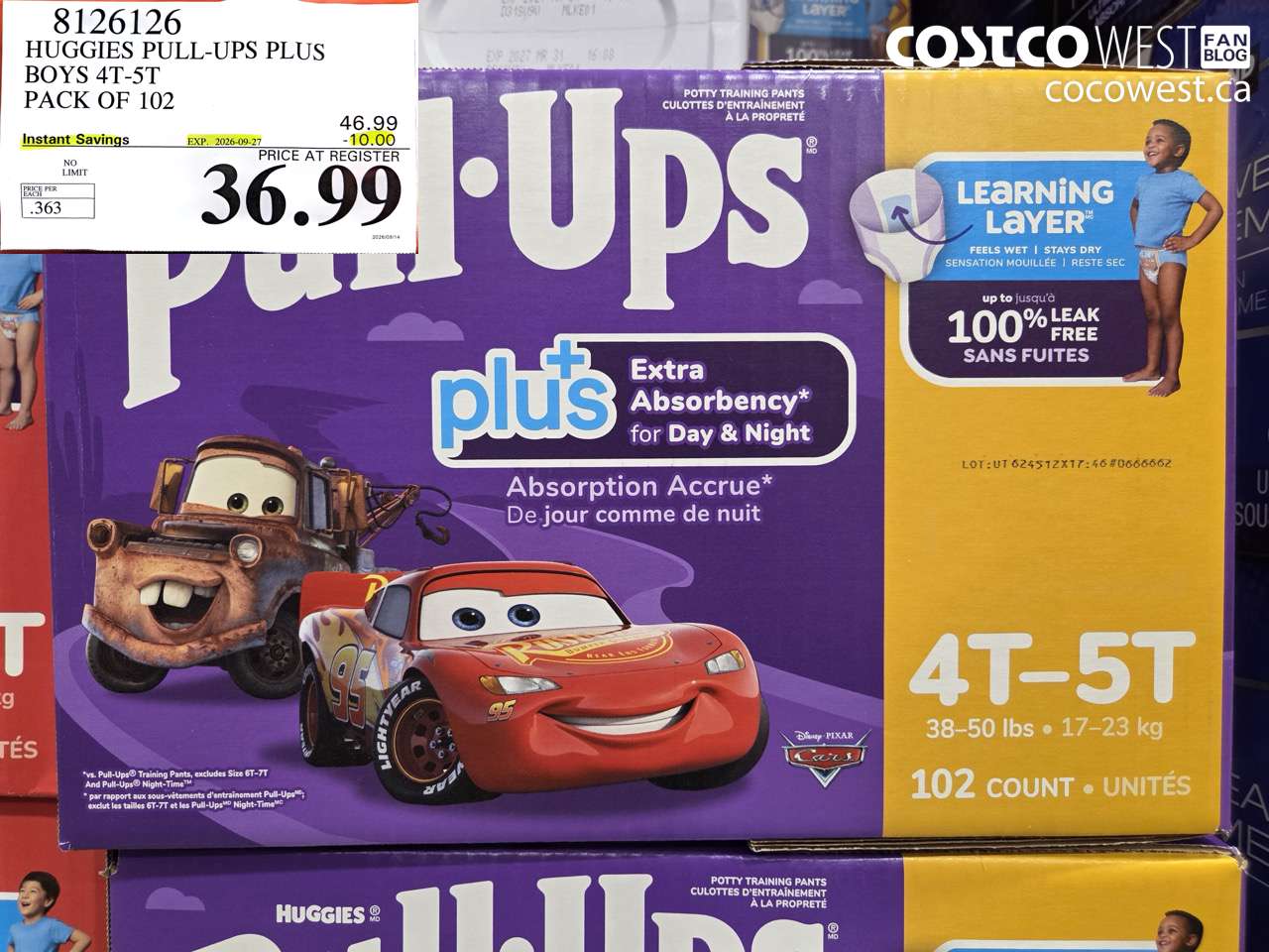 8126126 HUGGIES PULL-UPS PLUS BOYS 4T-5T PACK OF 102 ($10.00 INSTANT SAVINGS EXPIRES ON 2026-09-27) $36.99