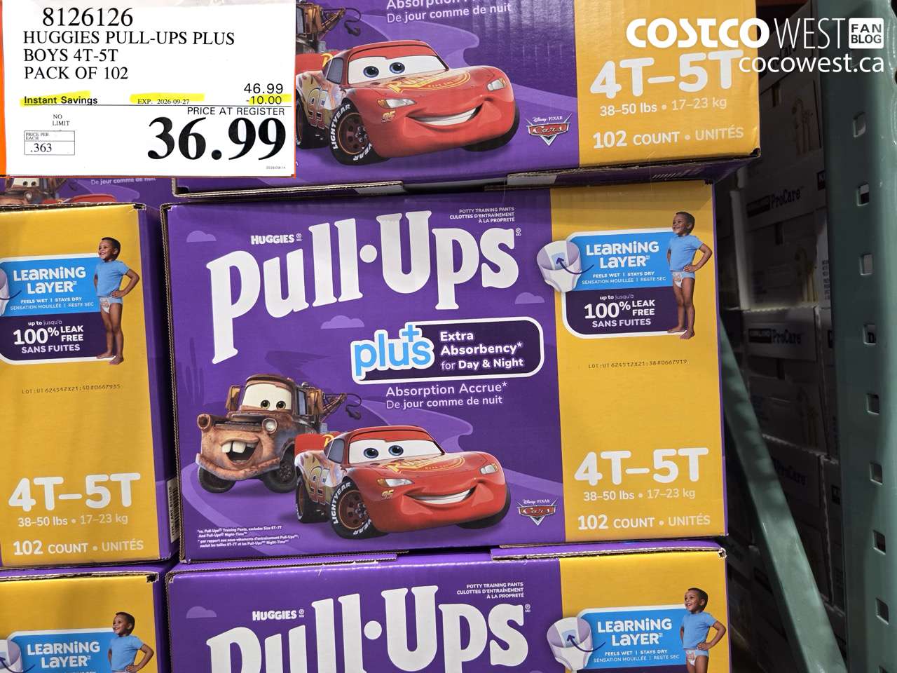 8126126 HUGGIES PULL-UPS PLUS BOYS 4T-5T PACK OF 102 ($10.00 INSTANT SAVINGS EXPIRES ON 2026-09-27) $36.99