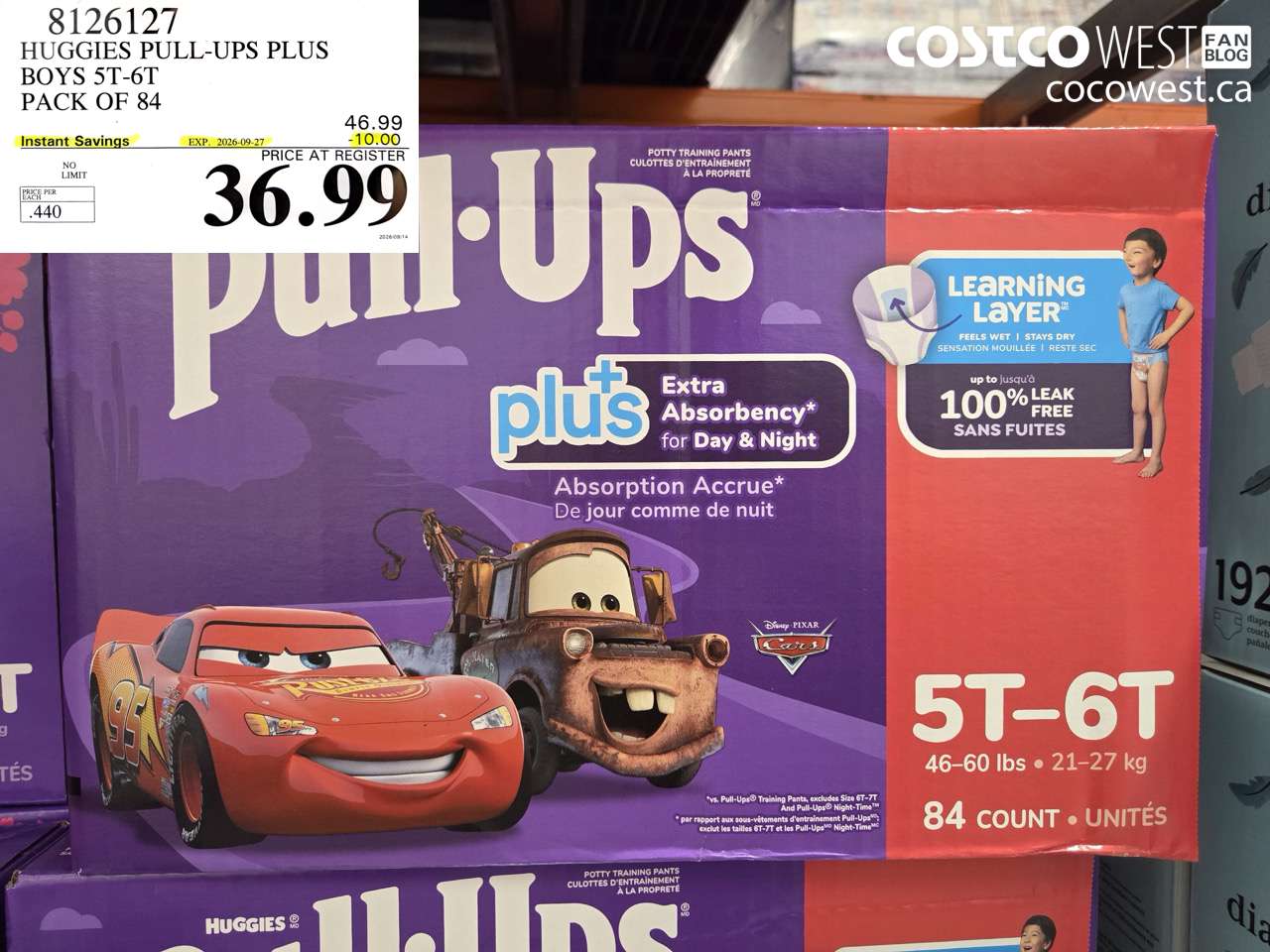 8126127 HUGGIES PULL-UPS PLUS BOYS 5T-6T PACK OF 84 ($10.00 INSTANT SAVINGS EXPIRES ON 2026-09-27) $36.99