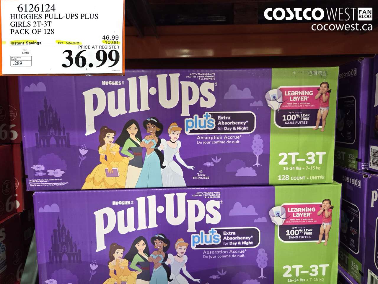 6126124 HUGGIES PULL-UPS PLUS GIRLS 2T-3T PACK OF 128 ($10.00 INSTANT SAVINGS EXPIRES ON 2026-09-27) $36.99