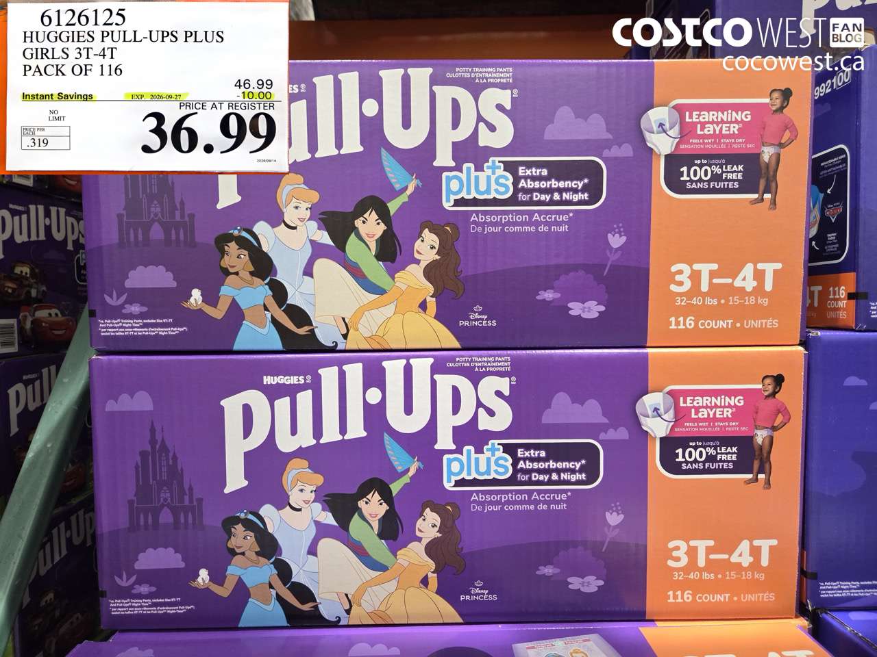 6126125 HUGGIES PULL-UPS PLUS GIRLS 3T-4T PACK OF 116 ($10.00 INSTANT SAVINGS EXPIRES ON 2026-09-27) $36.99