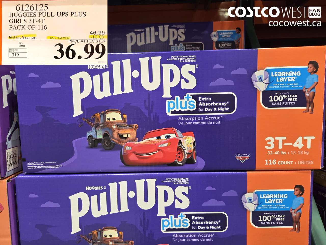 6126125 HUGGIES PULL-UPS PLUS GIRLS 3T-4T PACK OF 116 ($10.00 INSTANT SAVINGS EXPIRES ON 2026-09-27) $36.99