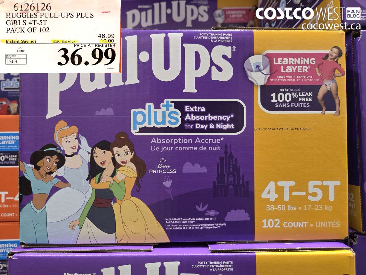 6126126 HUGGIES PULL-UPS PLUS GIRLS 4T-5T PACK OF 102 ($10.00 INSTANT SAVINGS EXPIRES ON 2026-09-27) $36.99