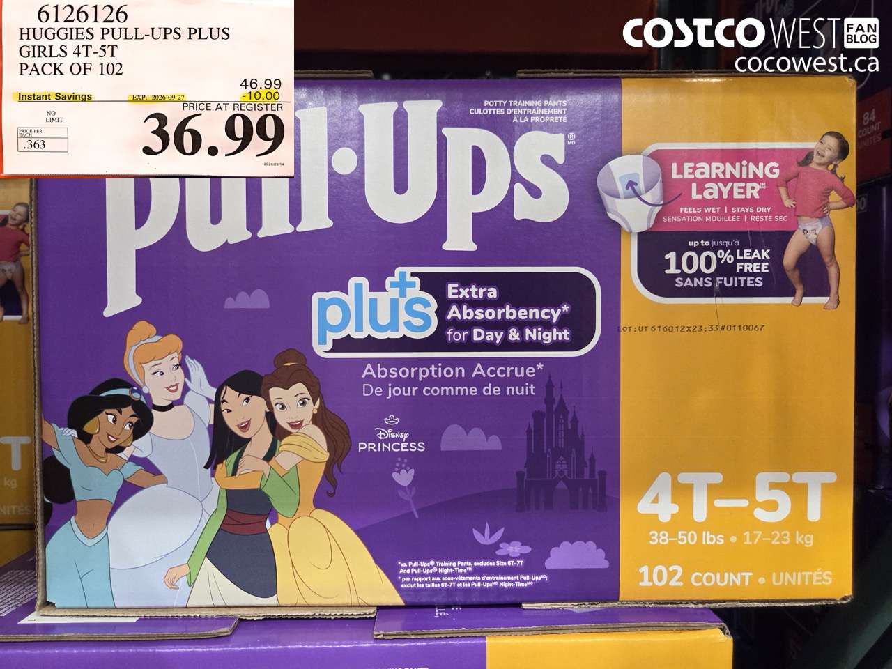 6126126 HUGGIES PULL-UPS PLUS GIRLS 4T-5T PACK OF 102 ($10.00 INSTANT SAVINGS EXPIRES ON 2026-09-27) $36.99