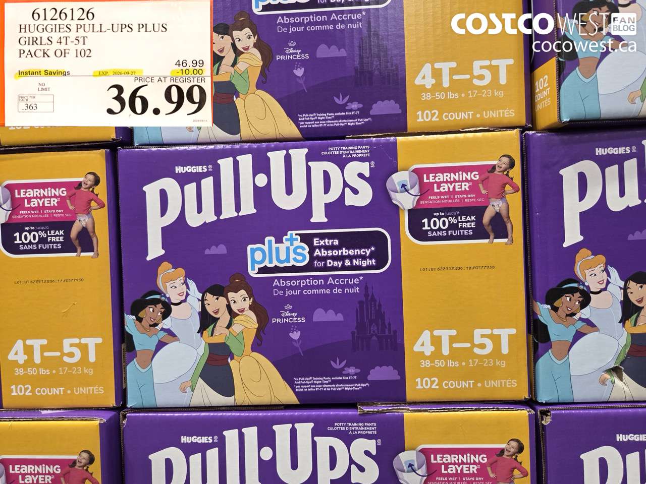 6126126 HUGGIES PULL-UPS PLUS GIRLS 4T-5T PACK OF 102 ($10.00 INSTANT SAVINGS EXPIRES ON 2026-09-27) $36.99