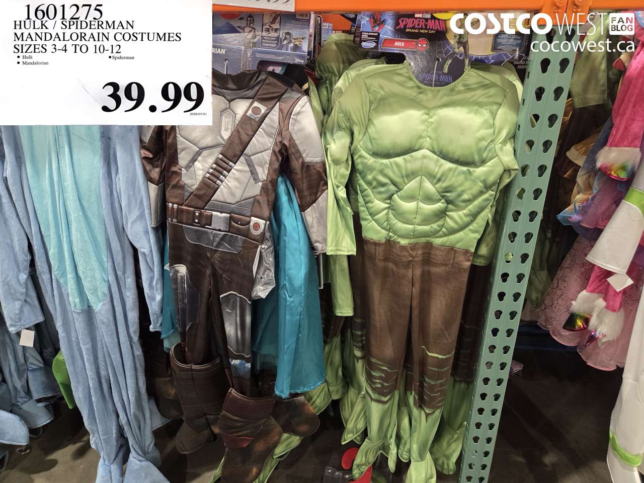 1601275 HULK / SPIDERMAN MANDALORAIN COSTUMES SIZES 3-4 TO 10-12 $39.99