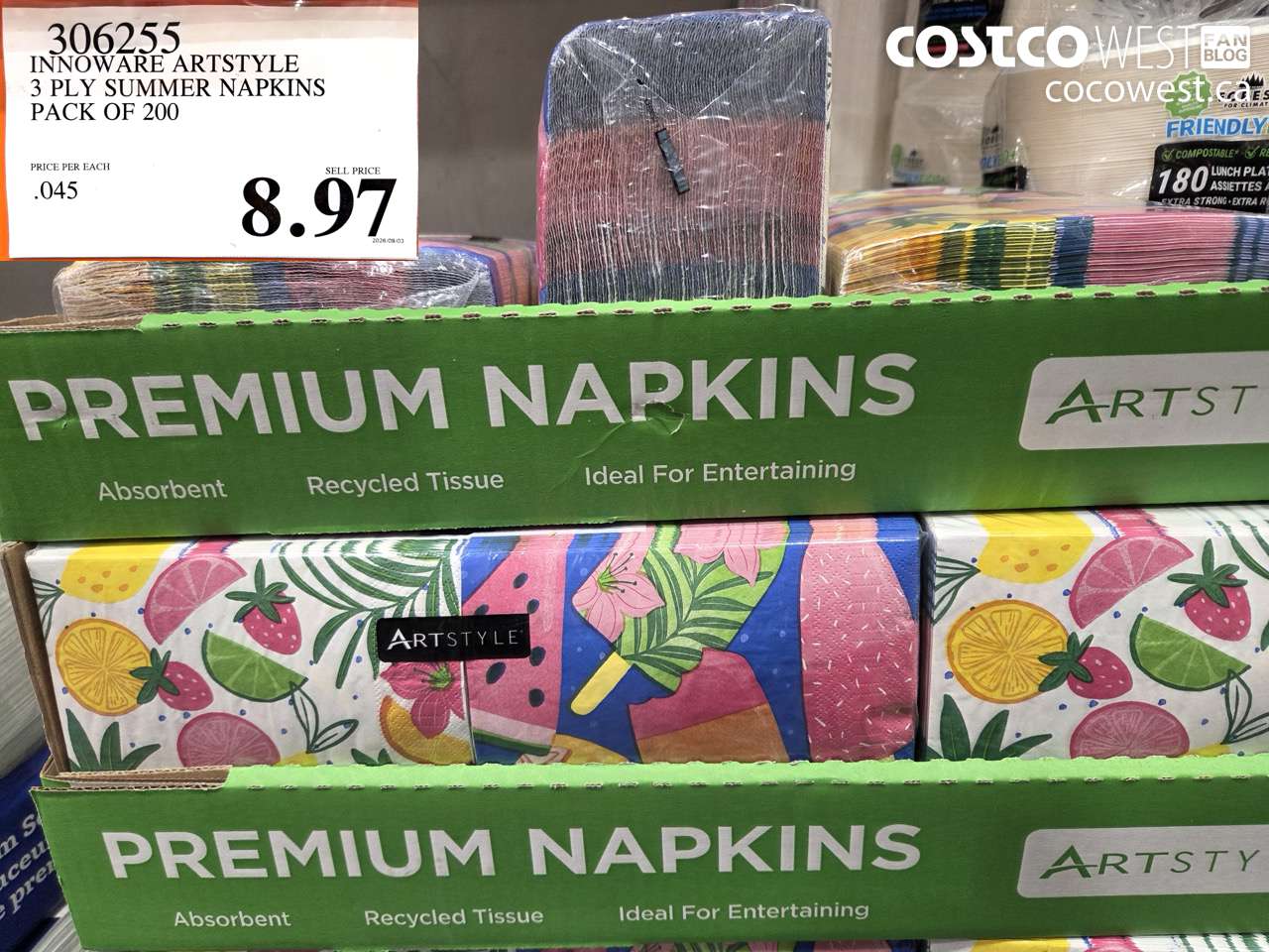 306255 INNOWARE ARTSTYLE 3 PLY SUMMER NAPKINS PACK OF 200 $8.97