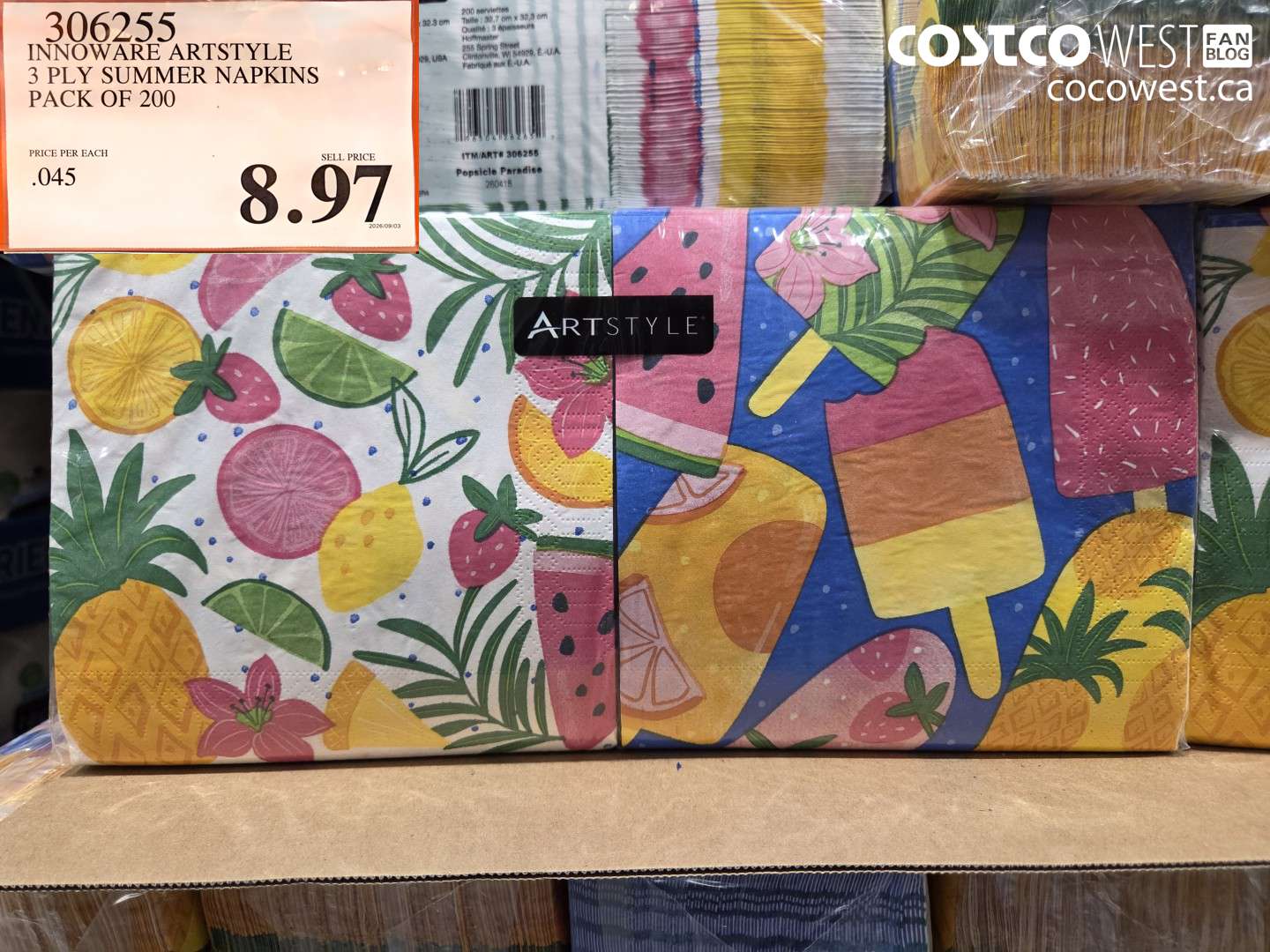 306255 INNOWARE ARTSTYLE 3 PLY SUMMER NAPKINS PACK OF 200 $8.97