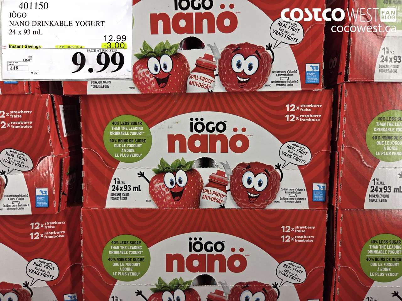 401150 IÖGO NANO DRINKABLE YOGURT 24 X 93 ML ($3.00 INSTANT SAVINGS EXPIRES ON 2026-10-04) $9.99