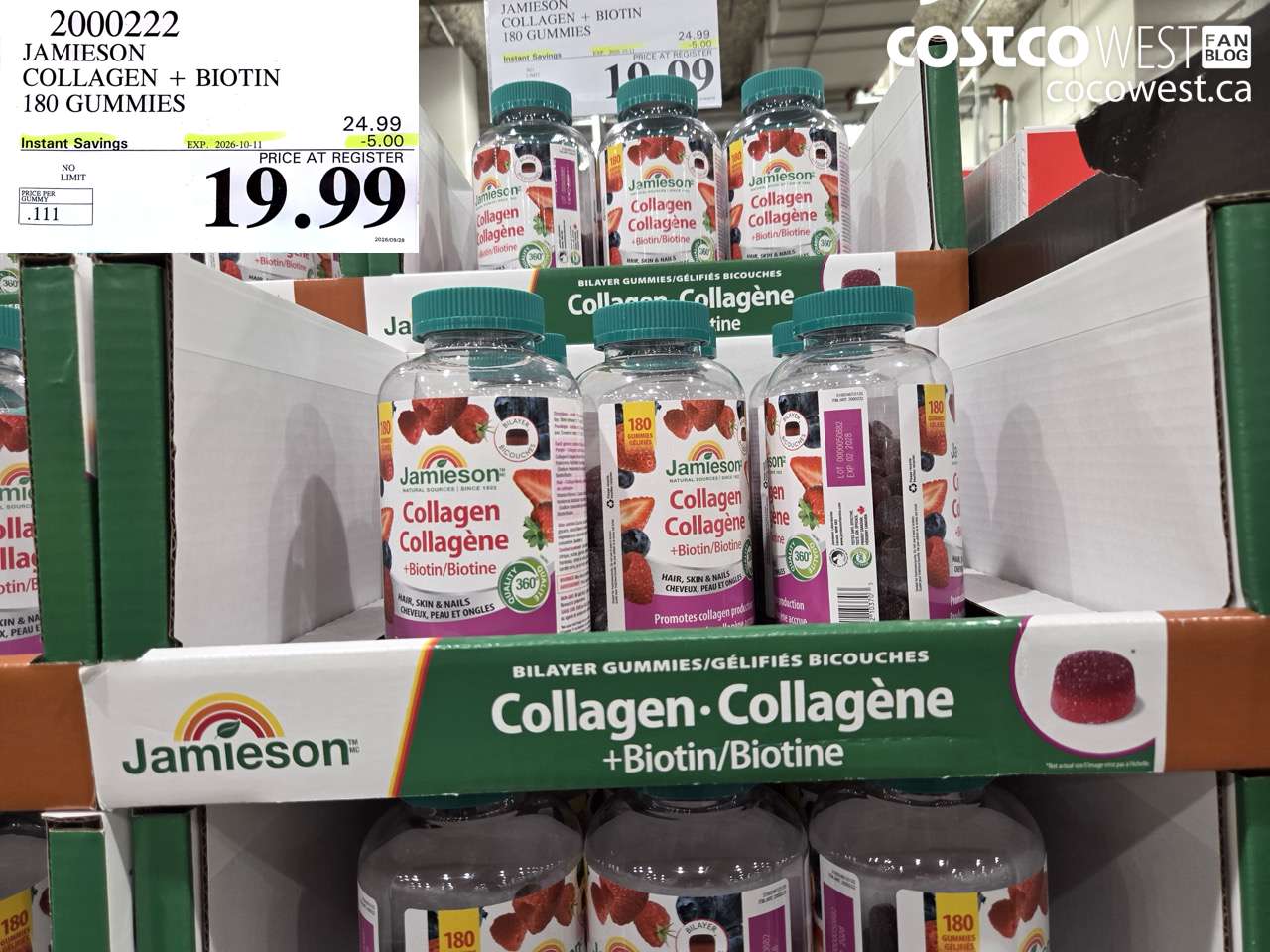 2000222 JAMIESON COLLAGEN + BIOTIN 180 GUMMIES ($5.00 INSTANT SAVINGS EXPIRES ON 2026-10-11) $19.99