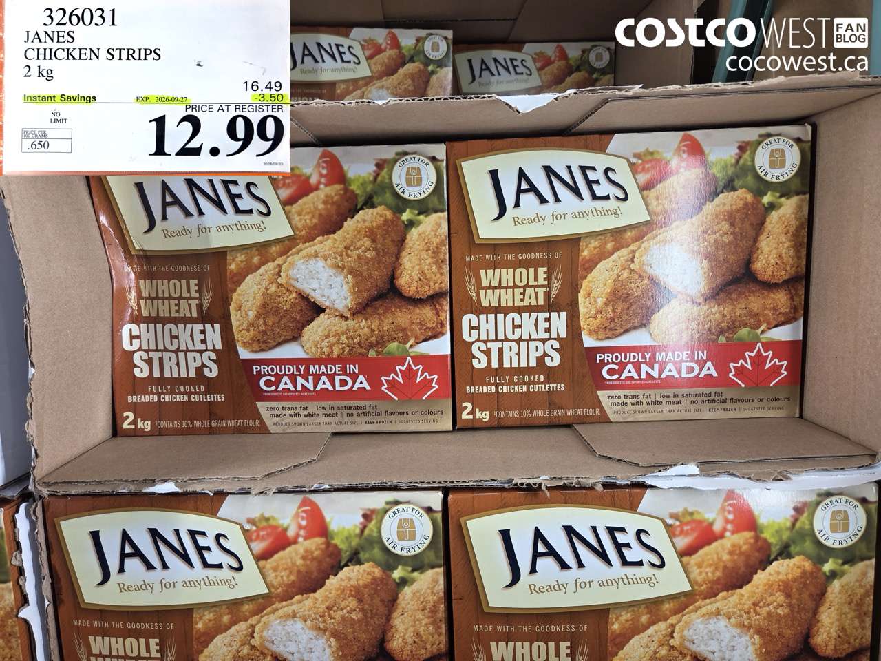 326031 JANES CHICKEN STRIPS 2 KG ($3.50 INSTANT SAVINGS EXPIRES ON 2026-09-27) $12.99