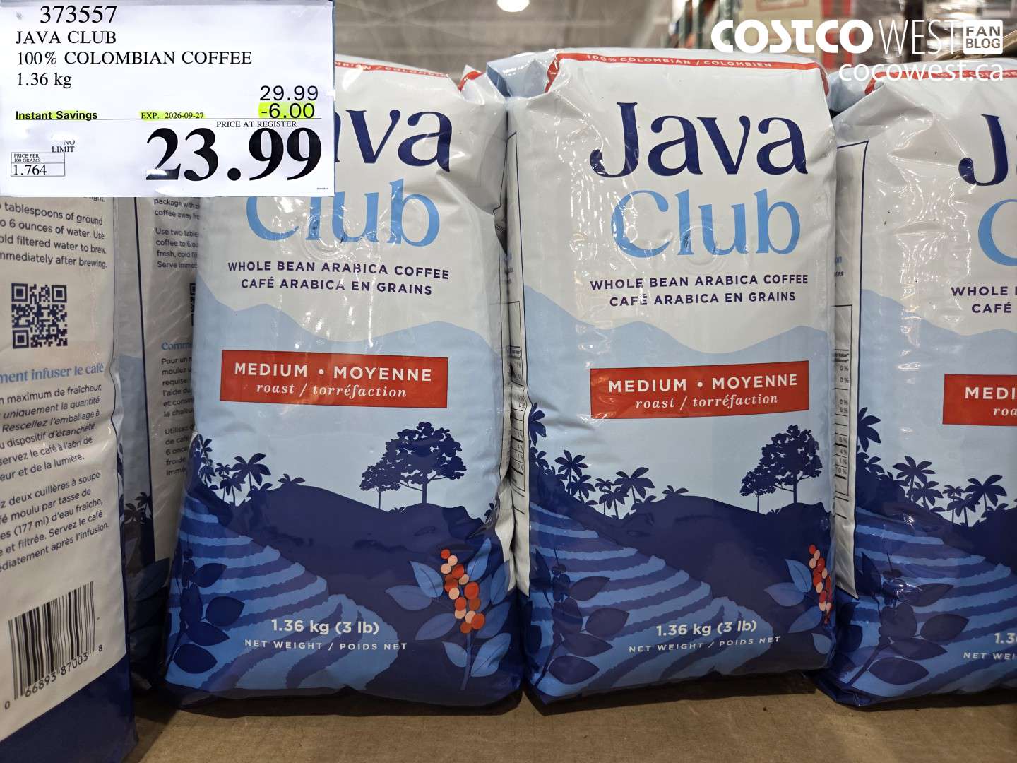 373557 JAVA CLUB 100% COLOMBIAN COFFEE 1.36 KG ($6.00 INSTANT SAVINGS EXPIRES ON 2026-09-27) $23.99