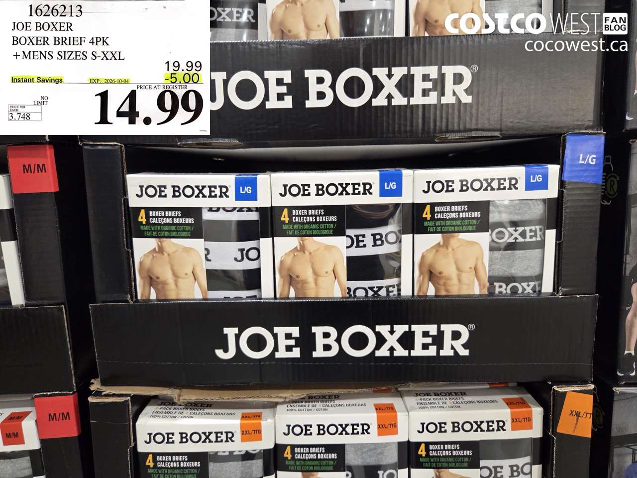 1626213 JOE BOXER BOXER BRIEF 4PK +MENS SIZES S-XXL ($5.00 INSTANT SAVINGS EXPIRES ON 2026-10-04) $14.99