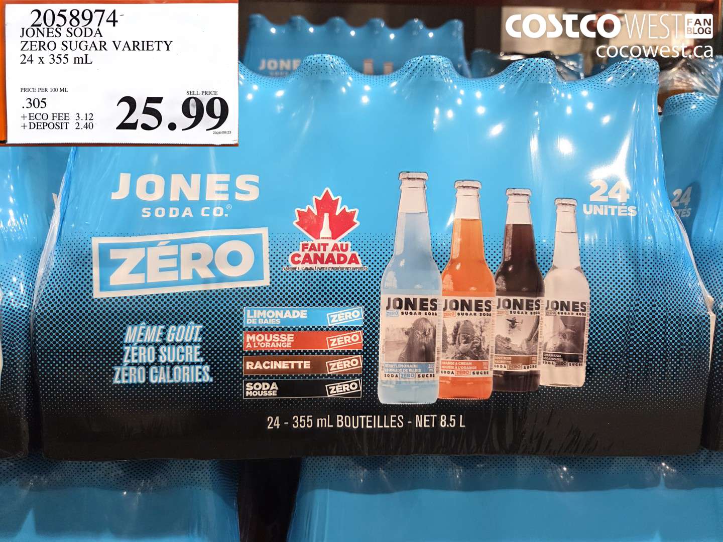2058974 JONES SODA ZERO SUGAR VARIETY 24 X 355 ML $25.99