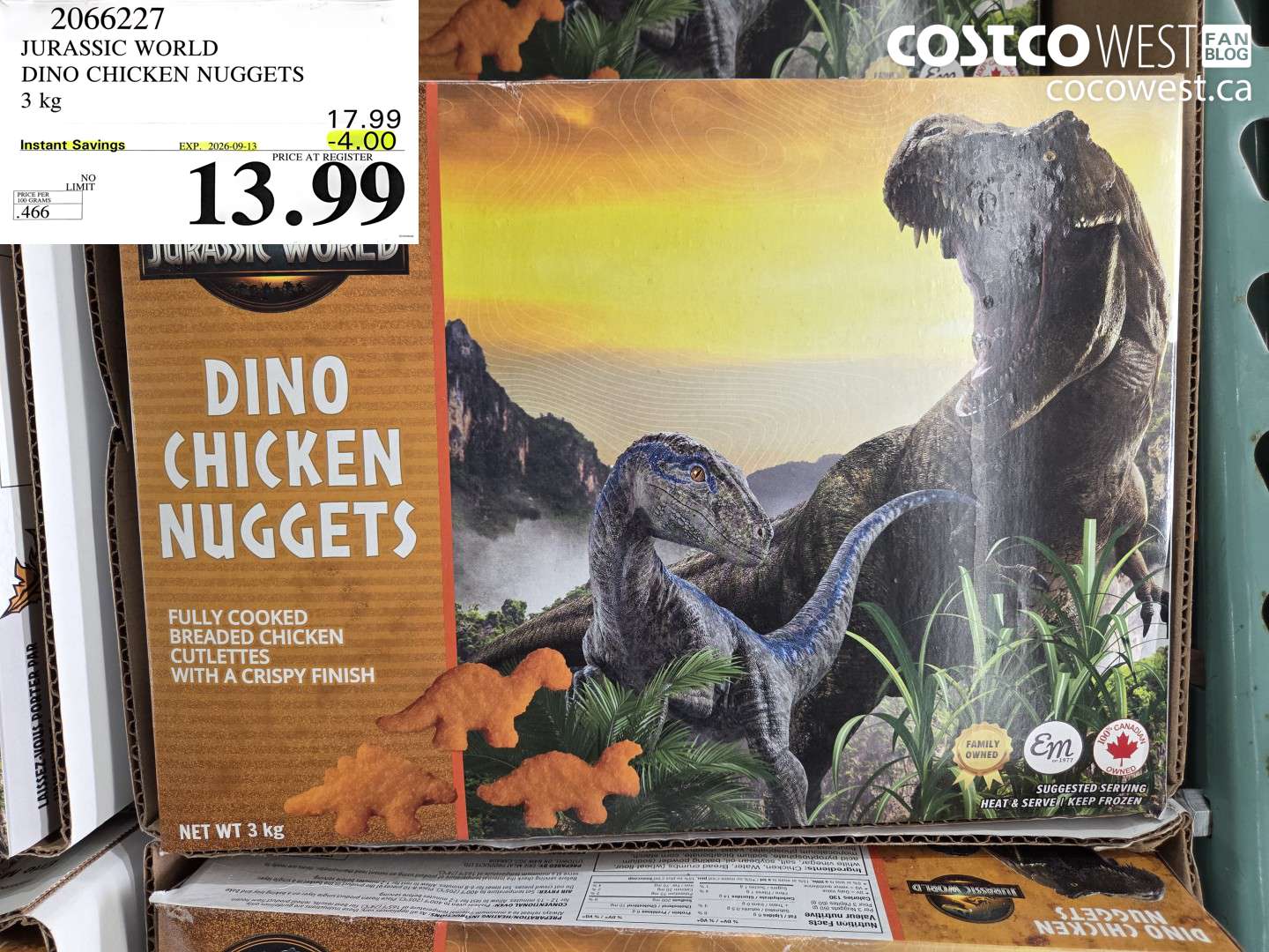 2066227 JURASSIC WORLD DINO CHICKEN NUGGETS 3 KG ($4.00 INSTANT SAVINGS EXPIRES ON 2026-09-13) $13.99