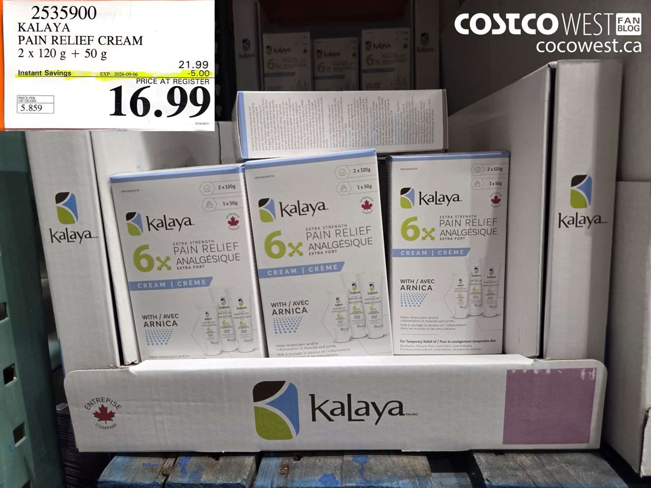 2535900 KALAYA PAIN RELIEF CREAM 2 X 120 G + 50 G ($5.00 INSTANT SAVINGS EXPIRES ON 2026-09-06) $16.99