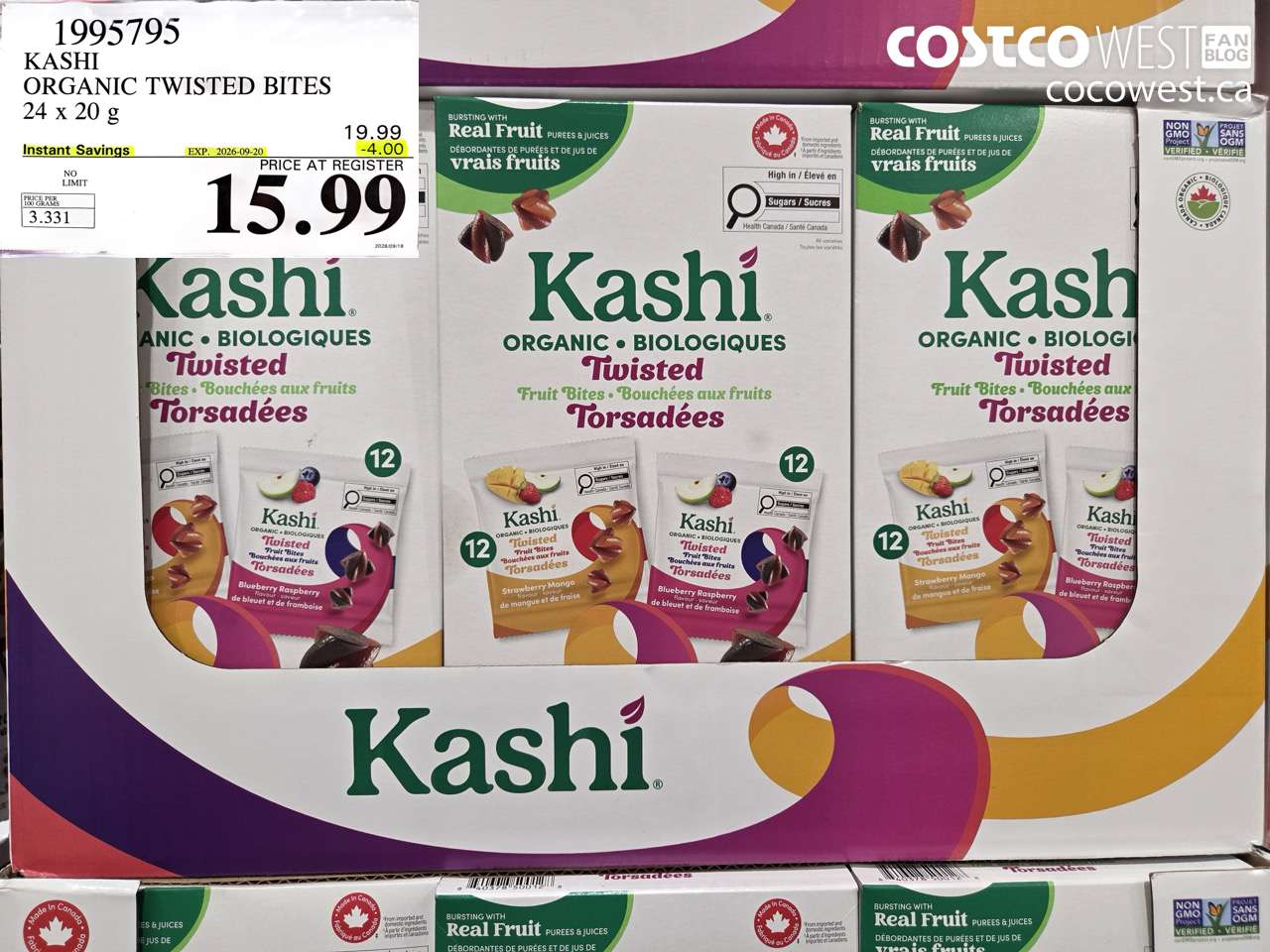 1995795 KASHI ORGANIC TWISTED BITES 24 X 20 G ($4.00 INSTANT SAVINGS EXPIRES ON 2026-09-20) $15.99