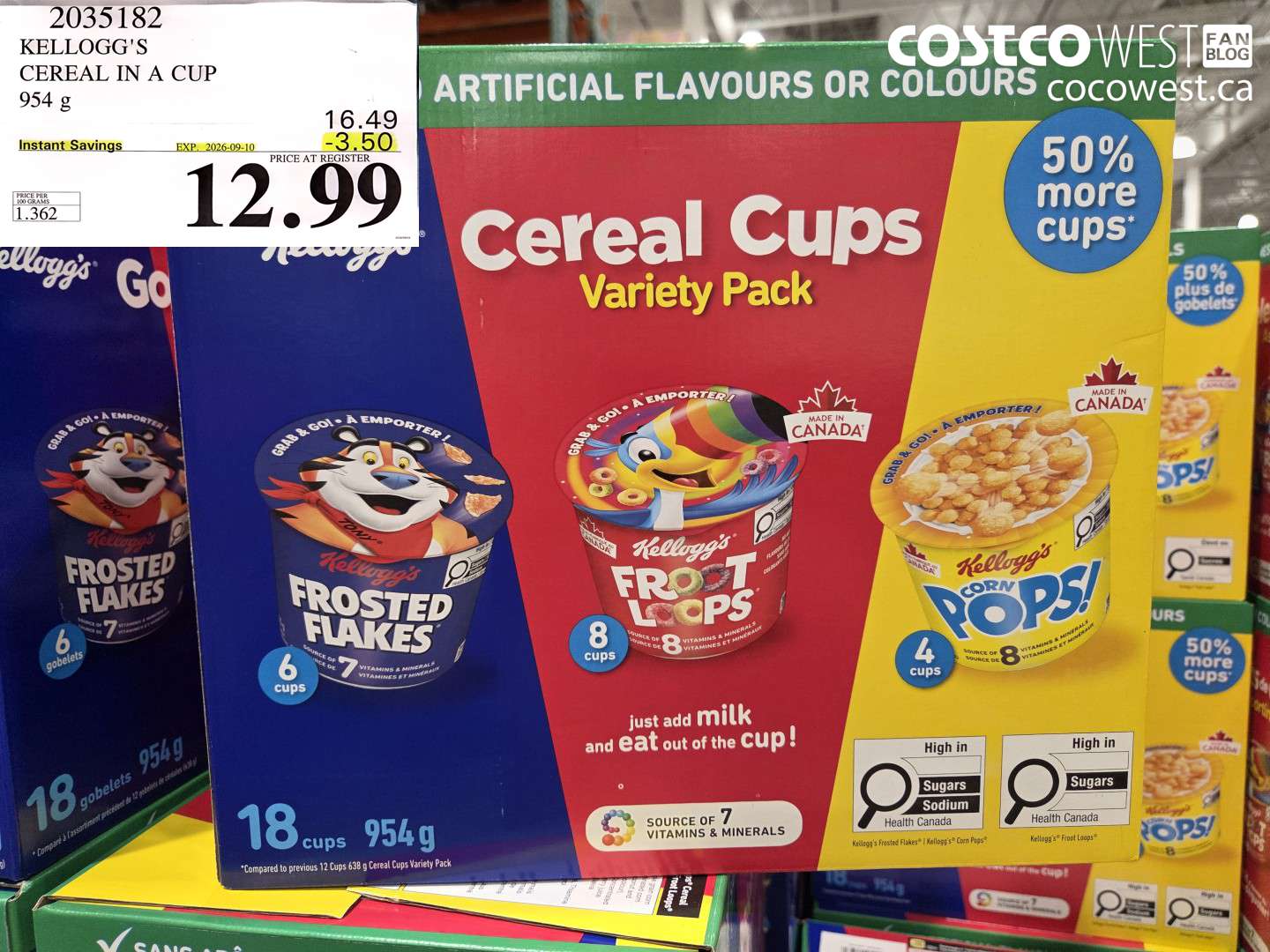 2035182 KELLOGG'S CEREAL IN A CUP 954 G ($3.50 INSTANT SAVINGS EXPIRES ON 2026-09-10) $12.99