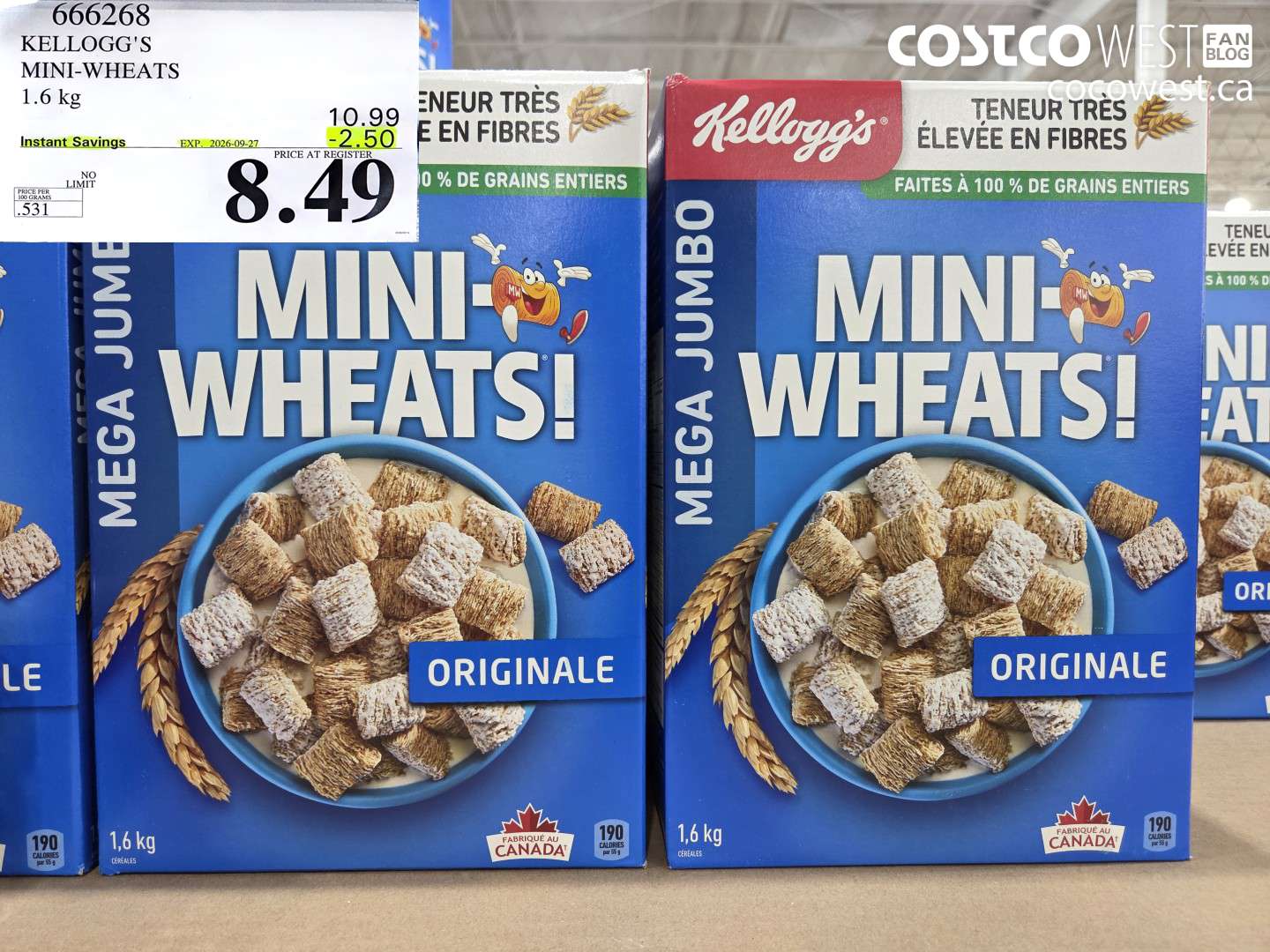 666268 KELLOGG'S MINI-WHEATS 1.6 KG ($2.50 INSTANT SAVINGS EXPIRES ON 2026-09-27) $8.49