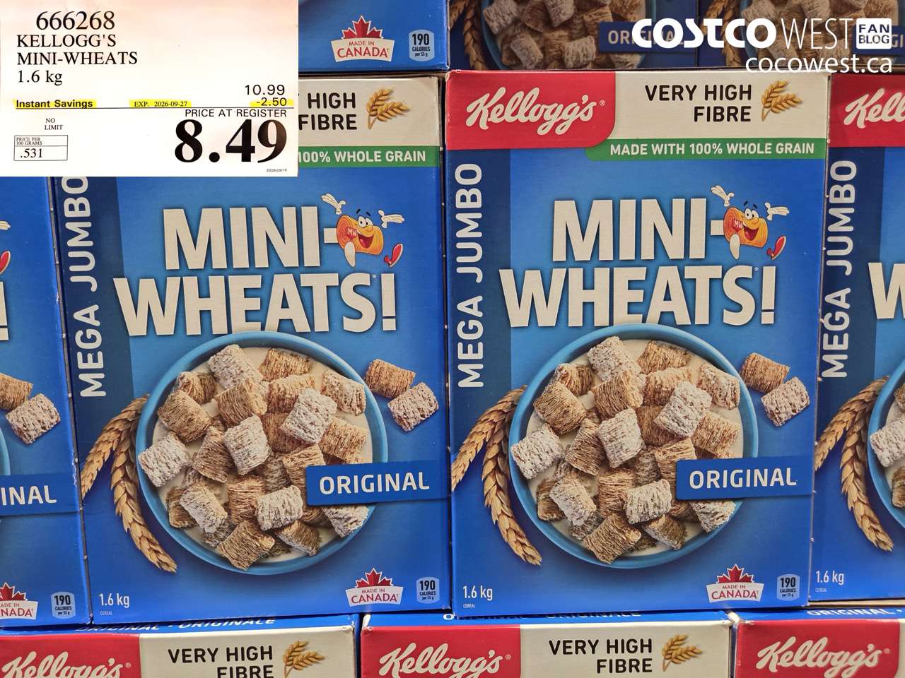 666268 KELLOGG'S MINI-WHEATS 1.6 KG ($2.50 INSTANT SAVINGS EXPIRES ON 2026-09-27) $8.49