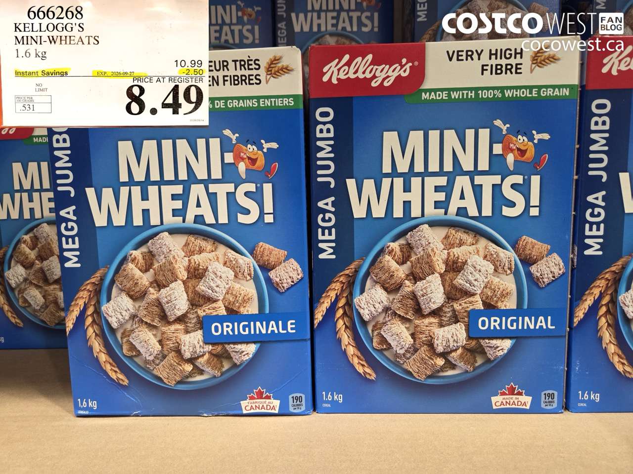 666268 KELLOGG'S MINI-WHEATS 1.6 KG ($2.50 INSTANT SAVINGS EXPIRES ON 2026-09-27) $8.49