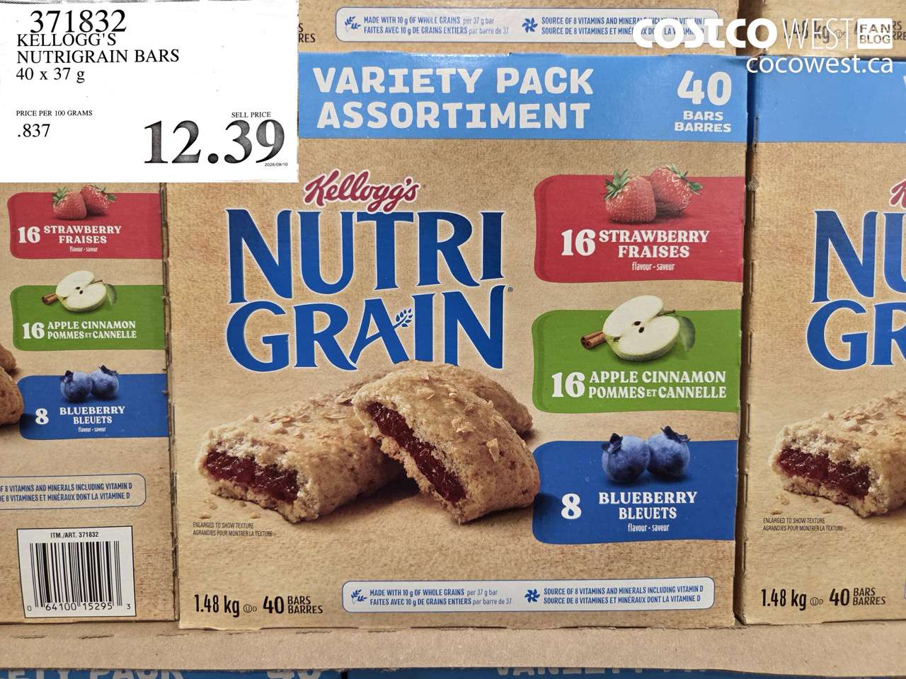 371832 KELLOGG'S NUTRIGRAIN BARS 40 X 37 G $12.39