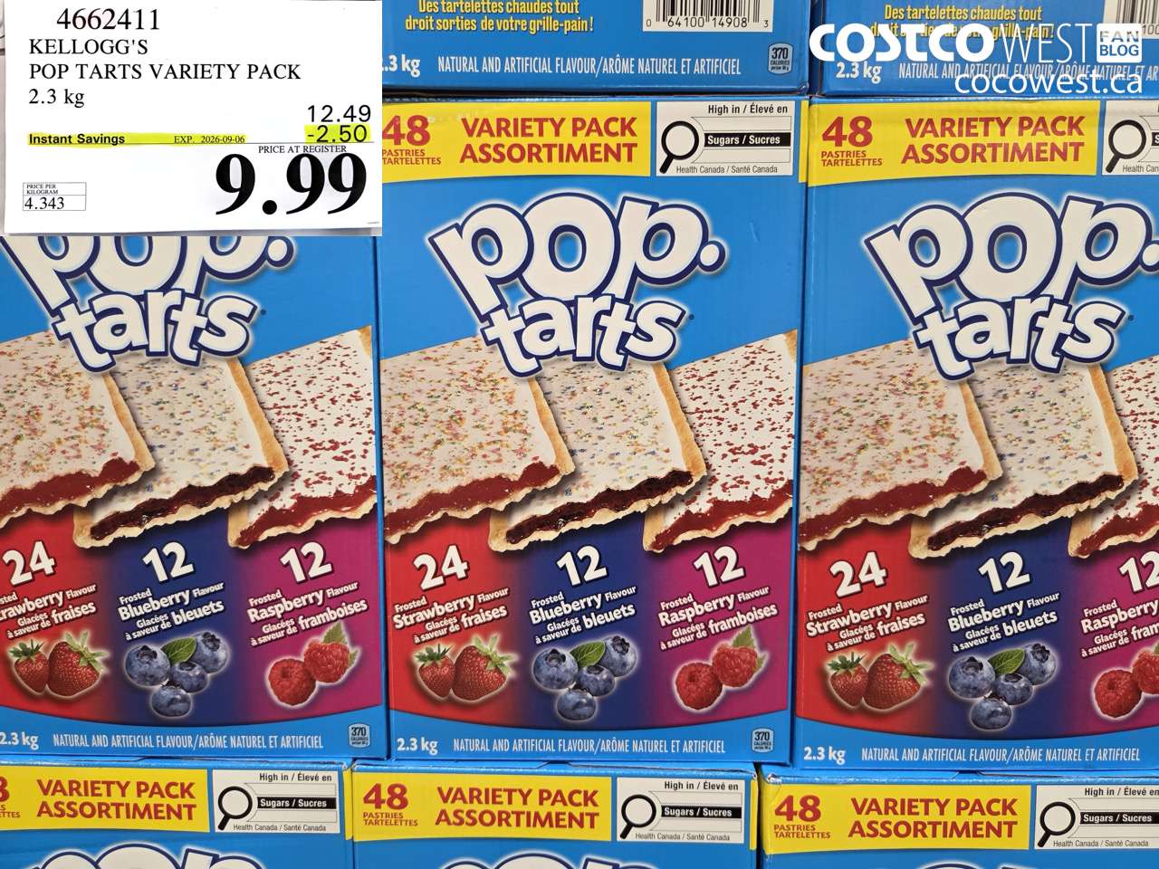 4662411 KELLOGG'S POP TARTS VARIETY PACK 2.3 KG ($2.50 INSTANT SAVINGS EXPIRES ON 2026-09-06) $9.99