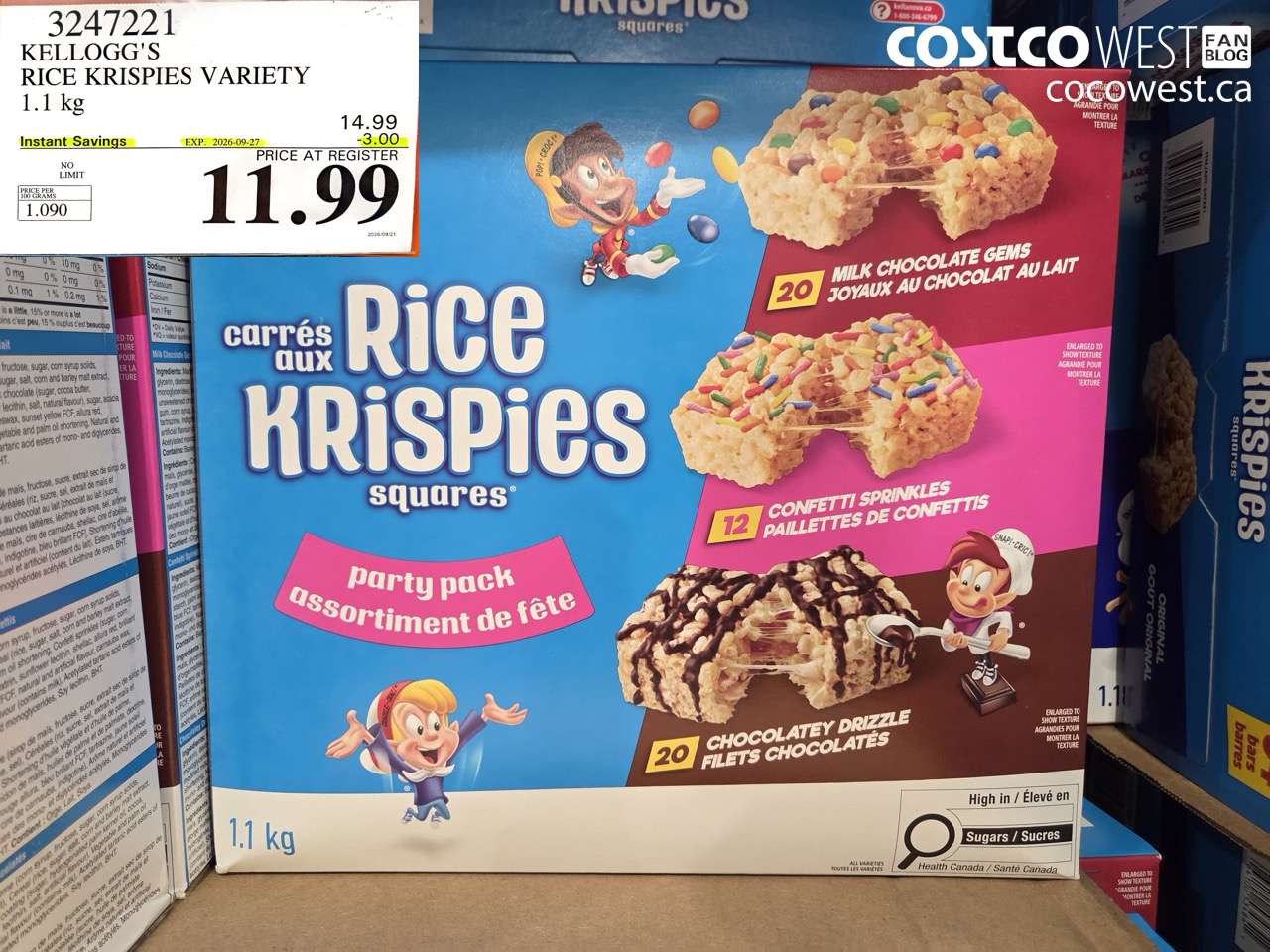 3247221 KELLOGG'S RICE KRISPIES VARIETY 1.1 KG ($3.00 INSTANT SAVINGS EXPIRES ON 2026-09-27) $11.99