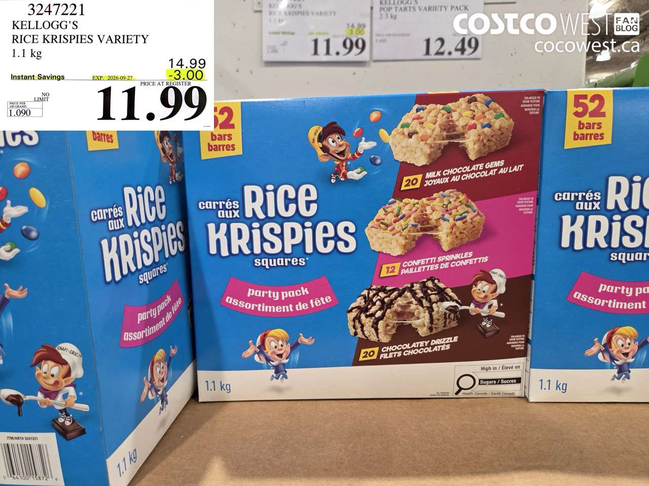3247221 KELLOGG'S RICE KRISPIES VARIETY 1.1 KG ($3.00 INSTANT SAVINGS EXPIRES ON 2026-09-27) $11.99