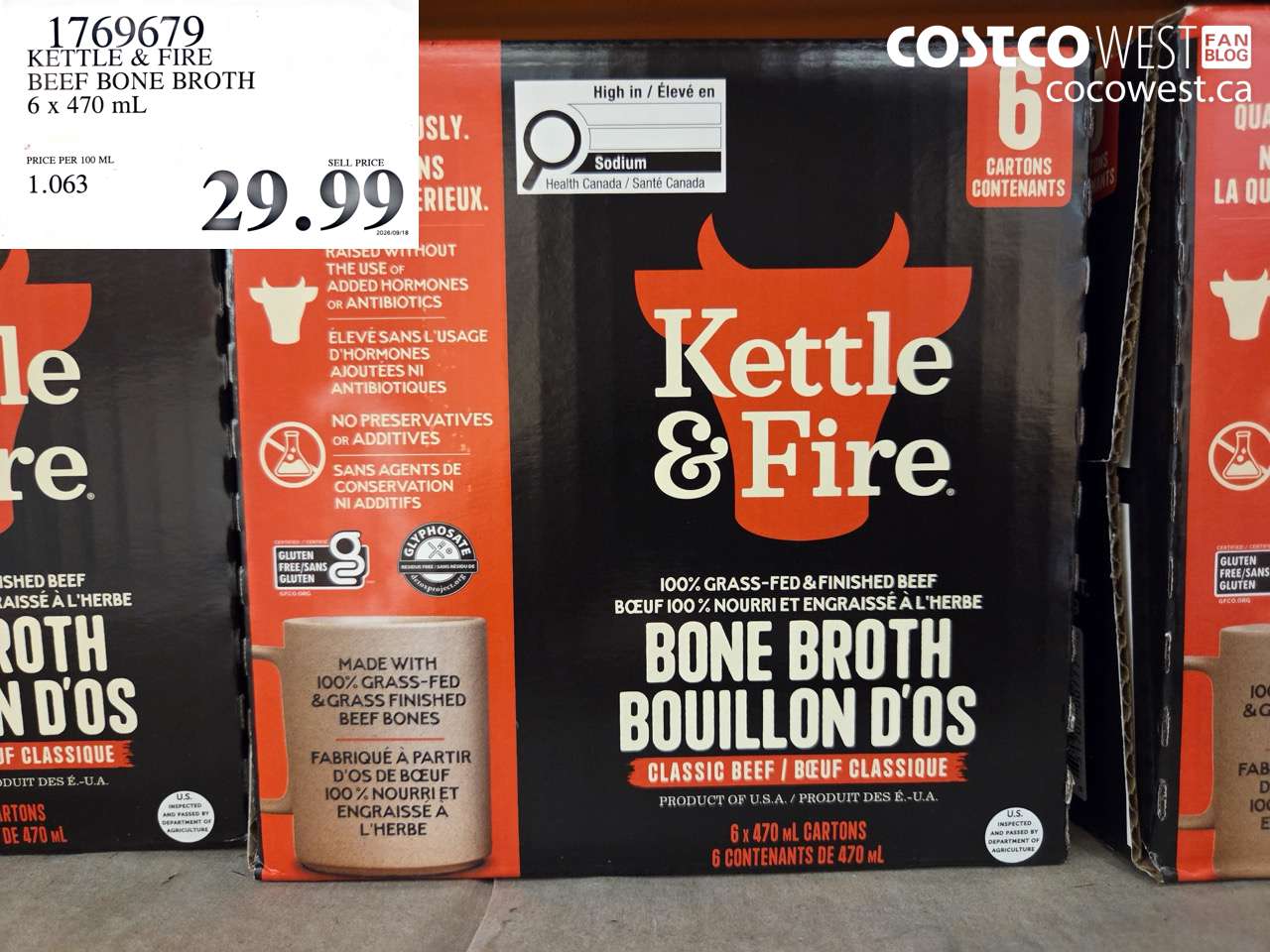1769679 KETTLE & FIRE BEEF BONE BROTH 6 X 470 ML $29.99