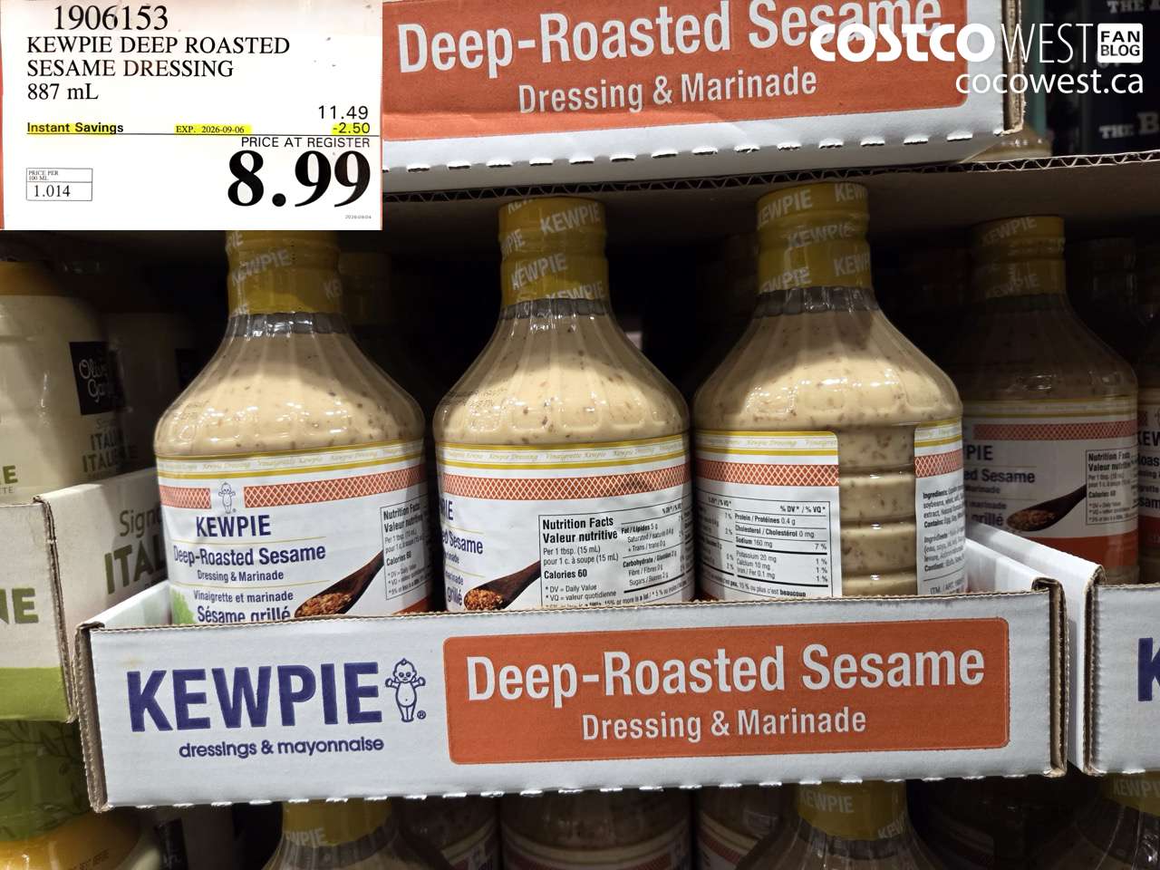 1906153 KEWPIE DEEP ROASTED SESAME DRESSING 887 ML ($2.50 INSTANT SAVINGS EXPIRES ON 2026-09-06) $8.99