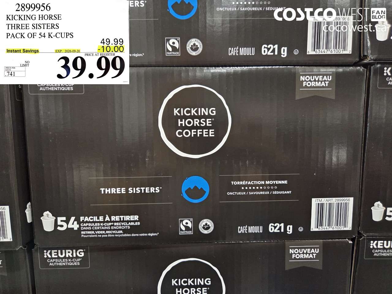 2899956 KICKING HORSE THREE SISTERS PACK OF 54 K-CUPS ($10.00 INSTANT SAVINGS EXPIRES ON 2026-09-20) $39.99