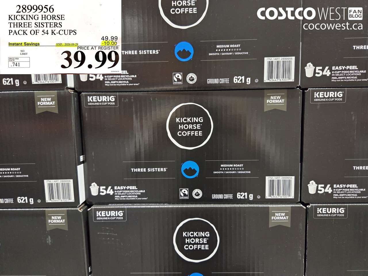 2899956 KICKING HORSE THREE SISTERS PACK OF 54 K-CUPS ($10.00 INSTANT SAVINGS EXPIRES ON 2026-09-29) $39.99