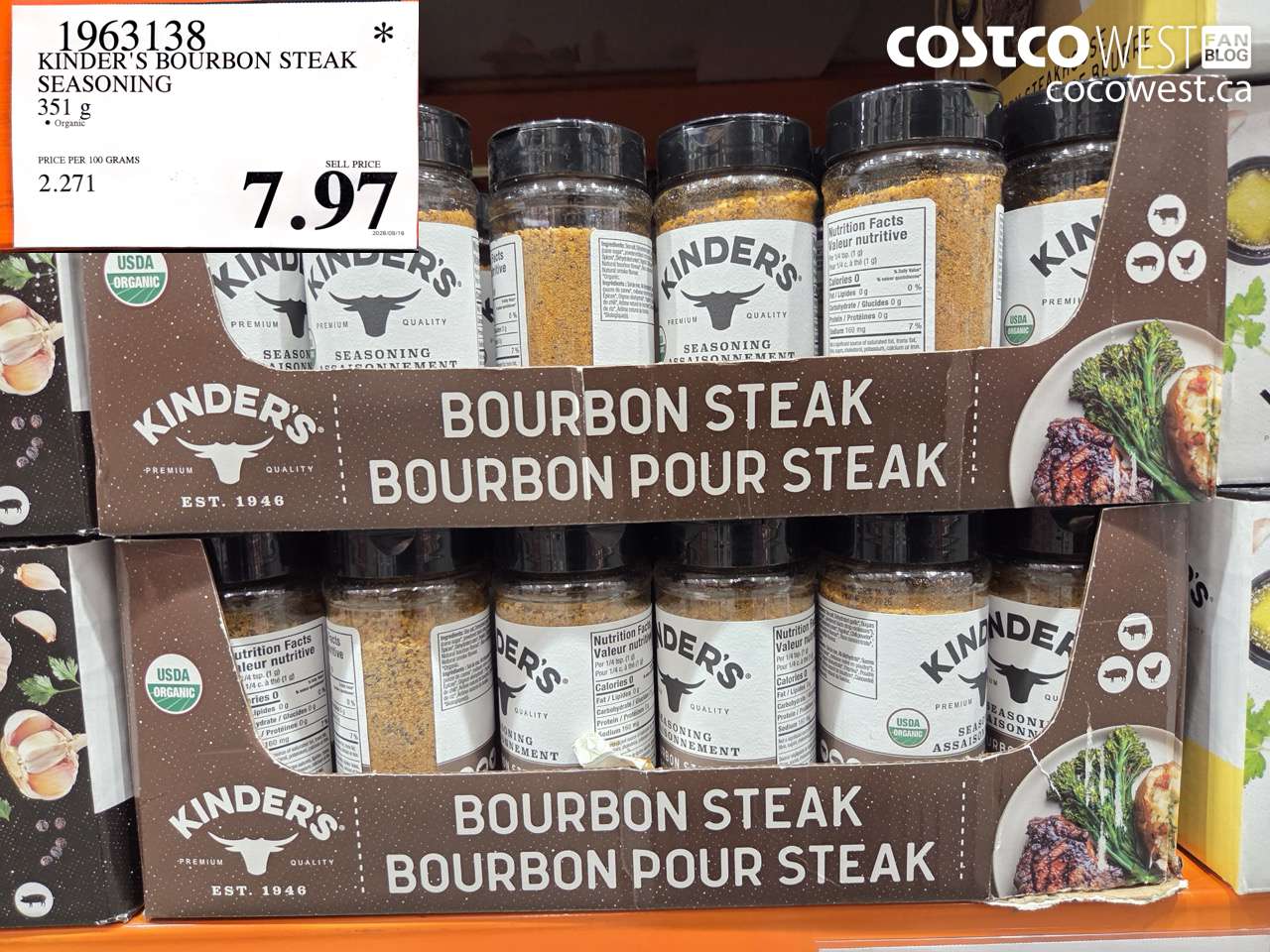 1963138 KINDER'S BOURBON STEAK SEASONING 351 G $7.97