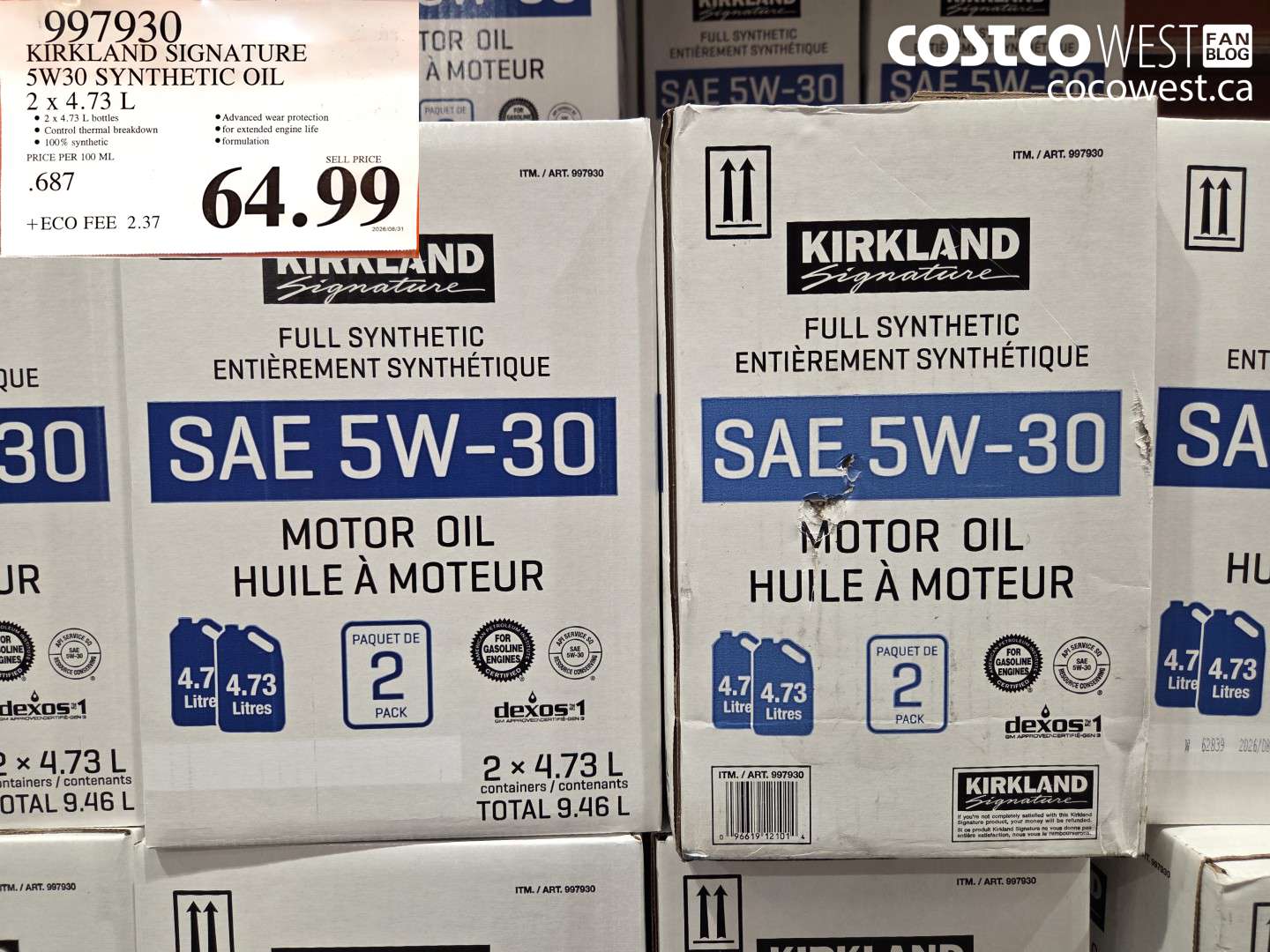 997930 KIRKLAND SIGNATURE 5W30 SYNTHETIC OIL 2 X 4.73 L $64.99