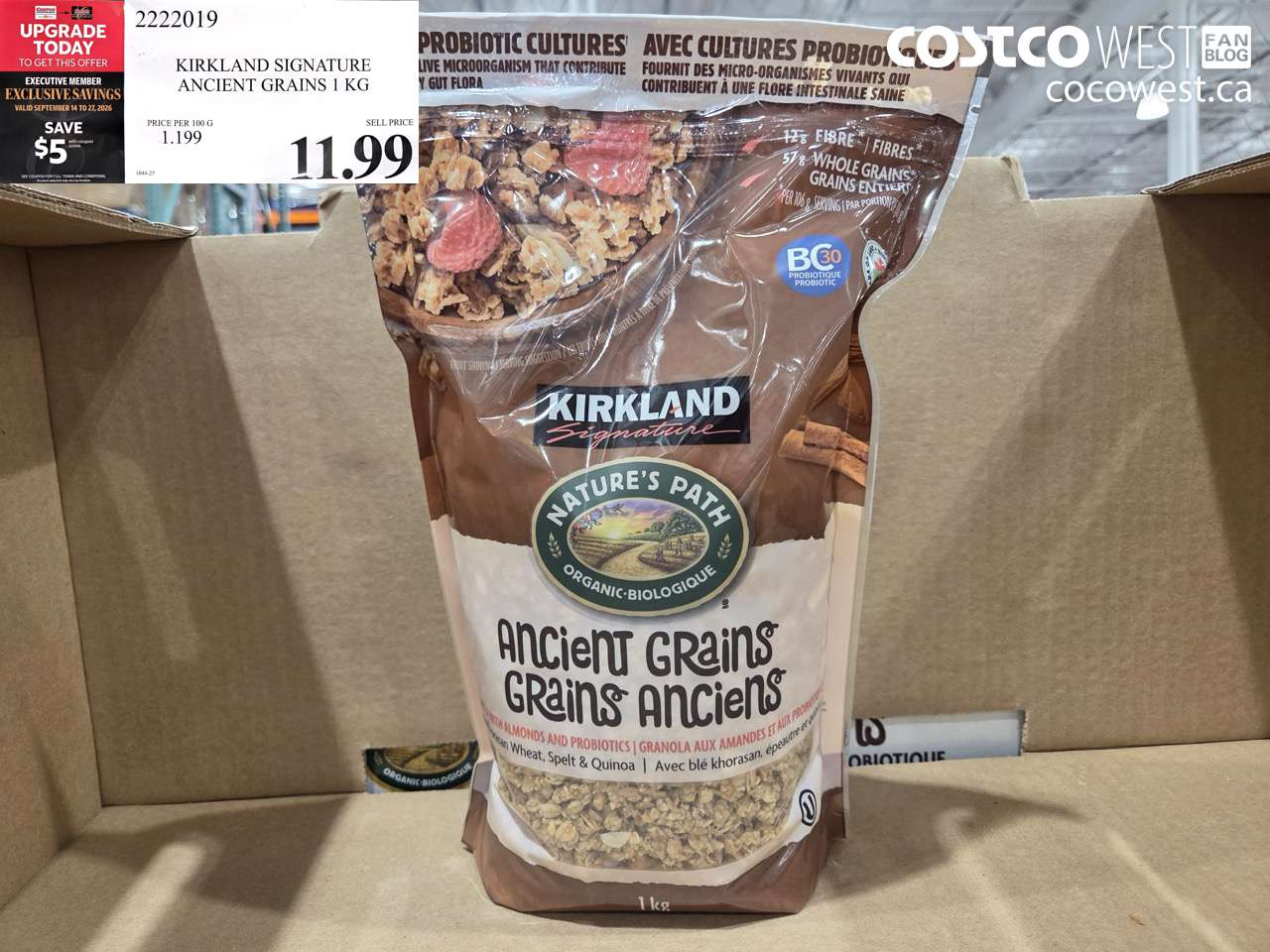 2222019 KIRKLAND SIGNATURE ANCIENT GRAINS 1 KG ($5.00 INSTANT SAVINGS EXPIRES ON 2026-09-27) $6.99