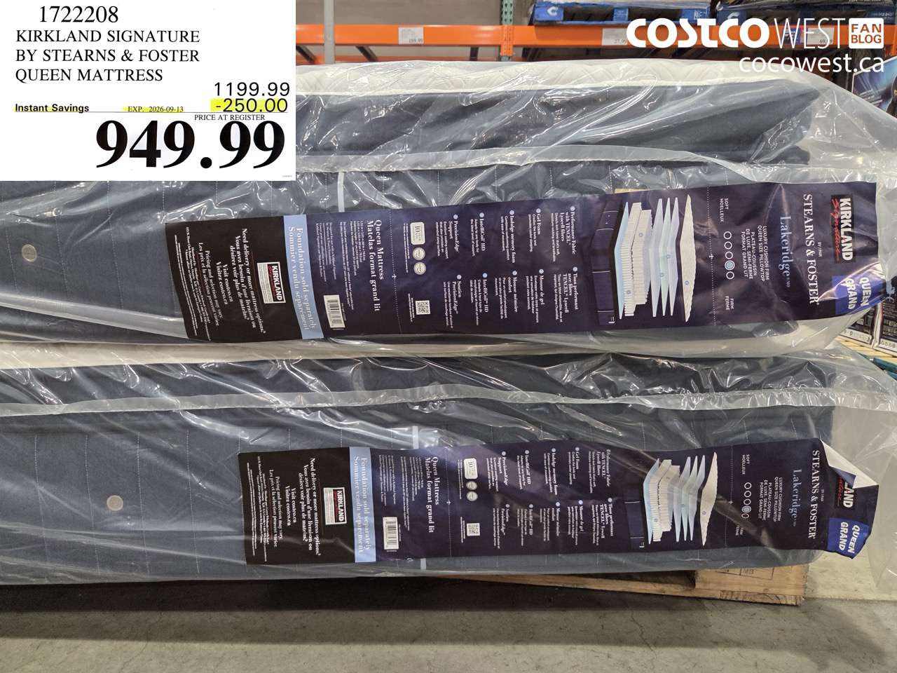 1722208 KIRKLAND SIGNATURE BY STEARNS & FOSTER QUEEN MATTRESS ($250.00 INSTANT SAVINGS EXPIRES ON 2026-09-13) $949.99