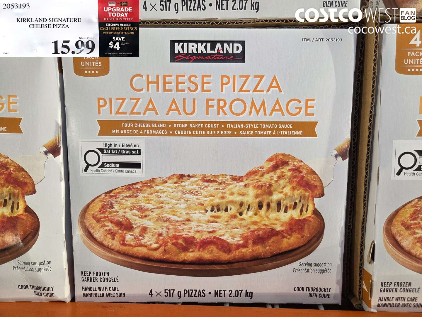 2053193 KIRKLAND SIGNATURE CHEESE PIZZA ($4.00 INSTANT SAVINGS EXPIRES ON 2026-09-27) $15.99