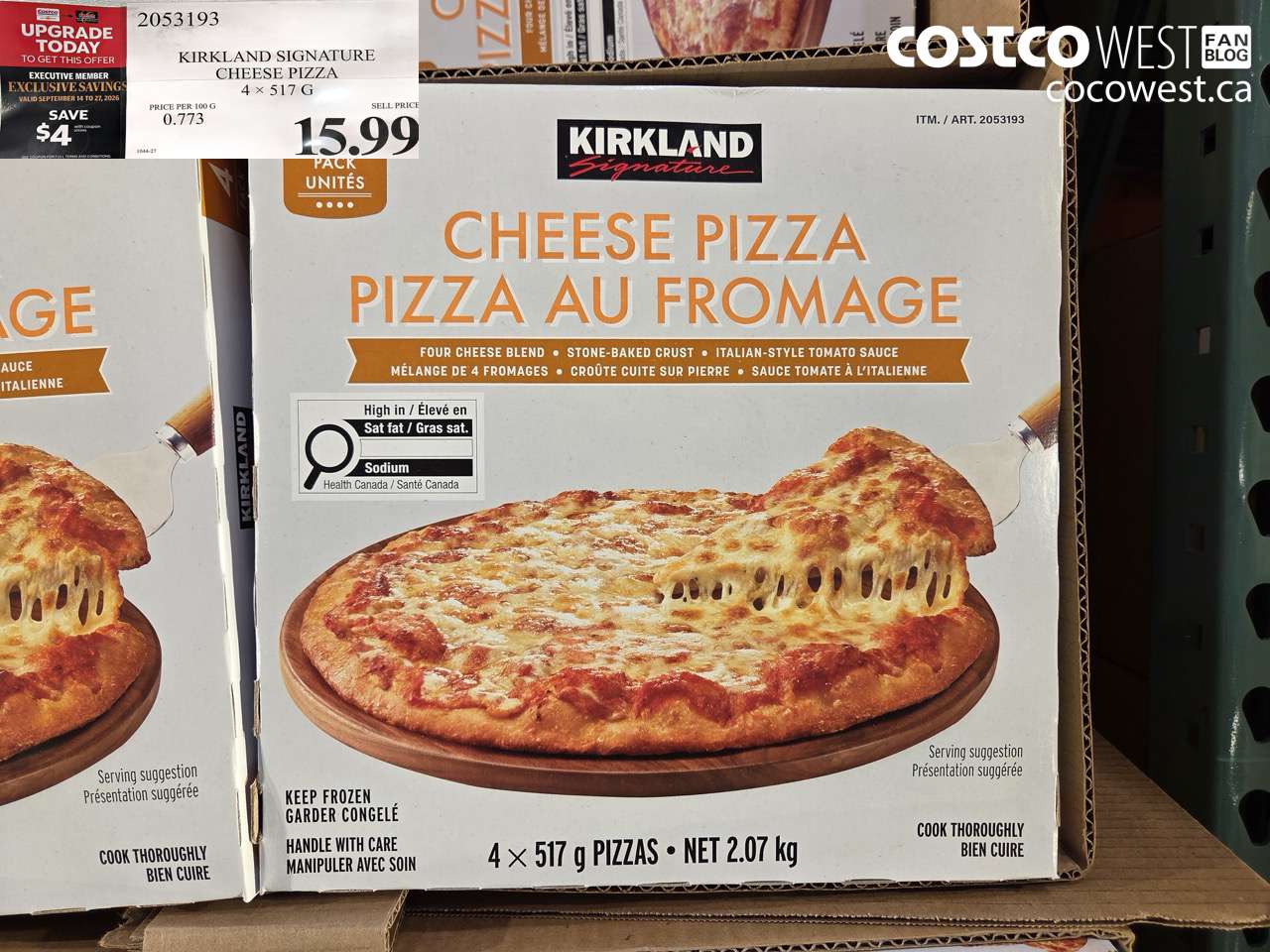 2053193 KIRKLAND SIGNATURE CHEESE PIZZA 4 X 517 G ($4.00 INSTANT SAVINGS EXPIRES ON 2026-09-27) $11.99