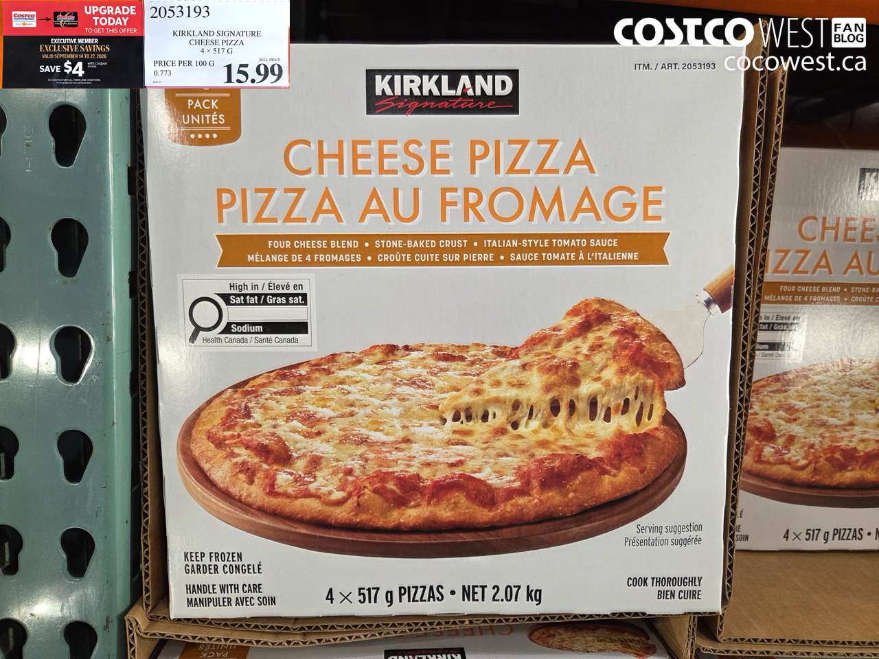 2053193 KIRKLAND SIGNATURE CHEESE PIZZA 4 X 517 G ($4.00 INSTANT SAVINGS EXPIRES ON 2026-09-27) $11.99