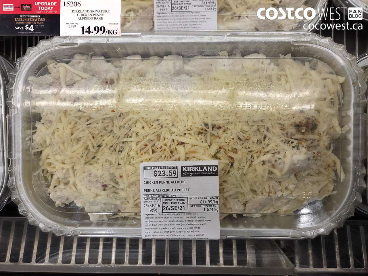 15206 KIRKLAND SIGNATURE CHICKEN PENNE ALFREDO BAKE ($4.00 INSTANT SAVINGS EXPIRES ON 2026-09-27) $10.99