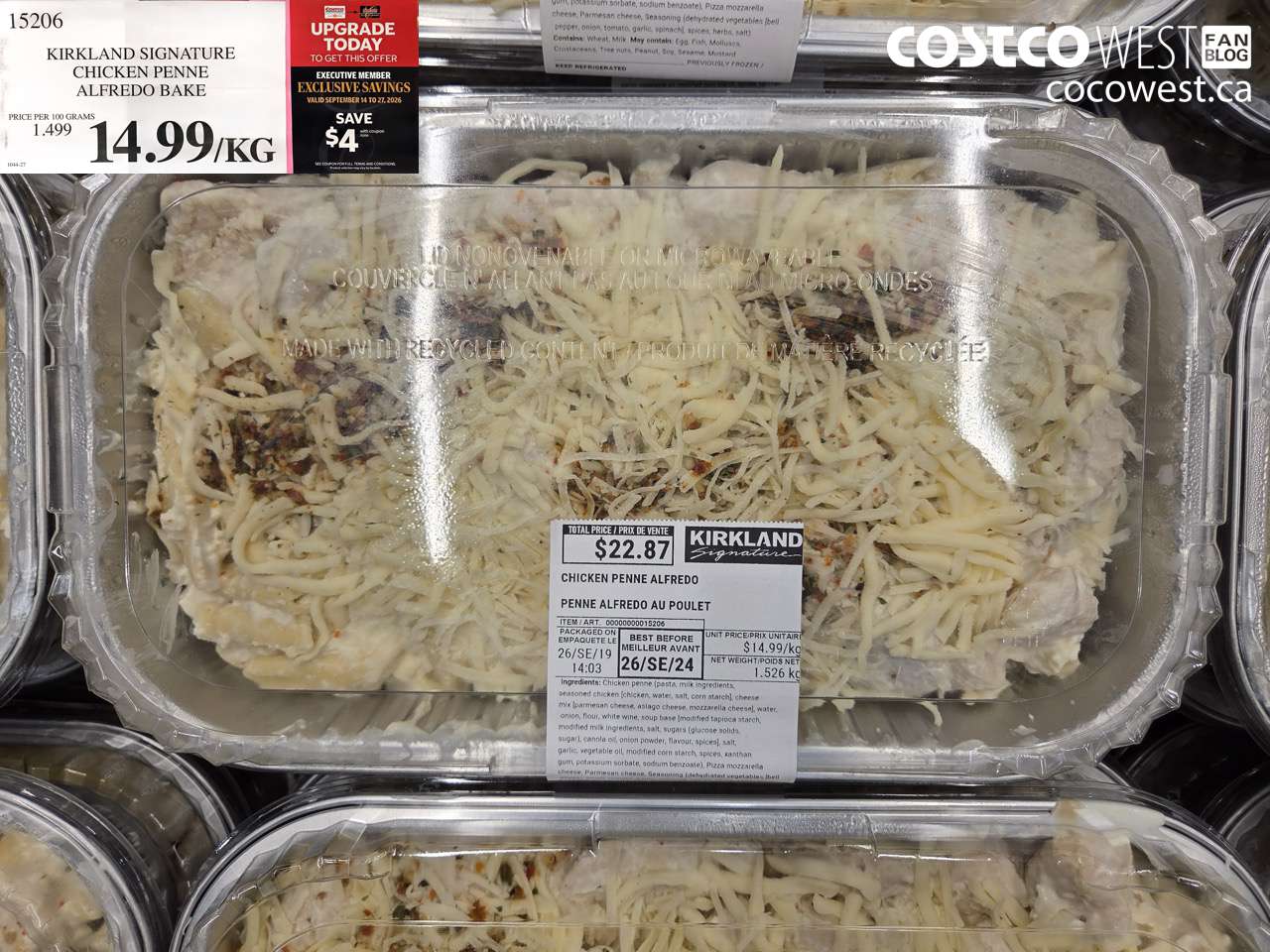 15206 KIRKLAND SIGNATURE CHICKEN PENNE ALFREDO BAKE ($4.00 INSTANT SAVINGS EXPIRES ON 2026-09-27) $10.99