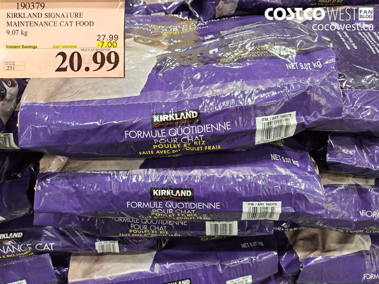 190379 KIRKLAND SIGNATURE MAINTENANCE CAT FOOD 9.07 KG ($7.00 INSTANT SAVINGS EXPIRES ON 2026-09-06) $20.99
