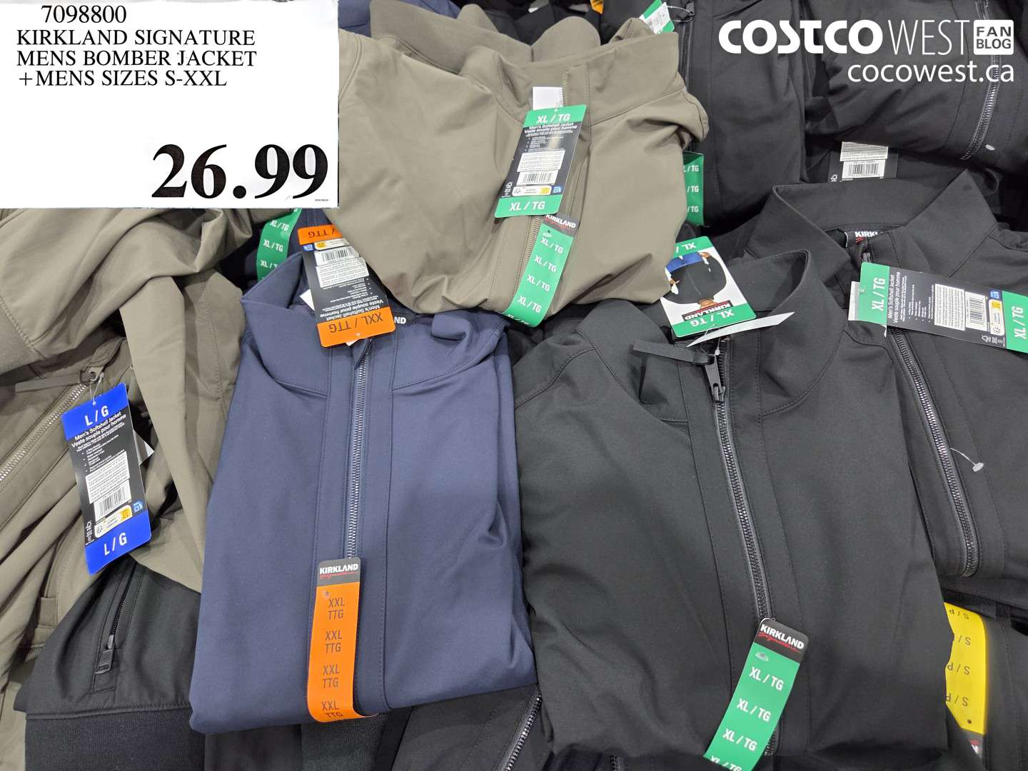 7098800 KIRKLAND SIGNATURE MENS BOMBER JACKET MENS SIZES S-XXL $26.99