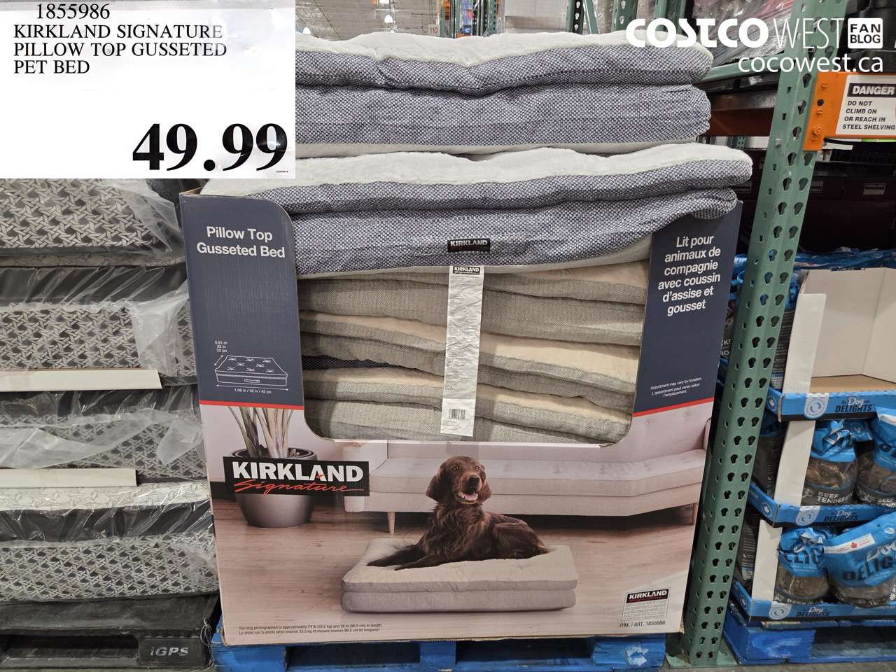 1855986 KIRKLAND SIGNATURE PILLOW TOP GUSSETED PET BED $49.99