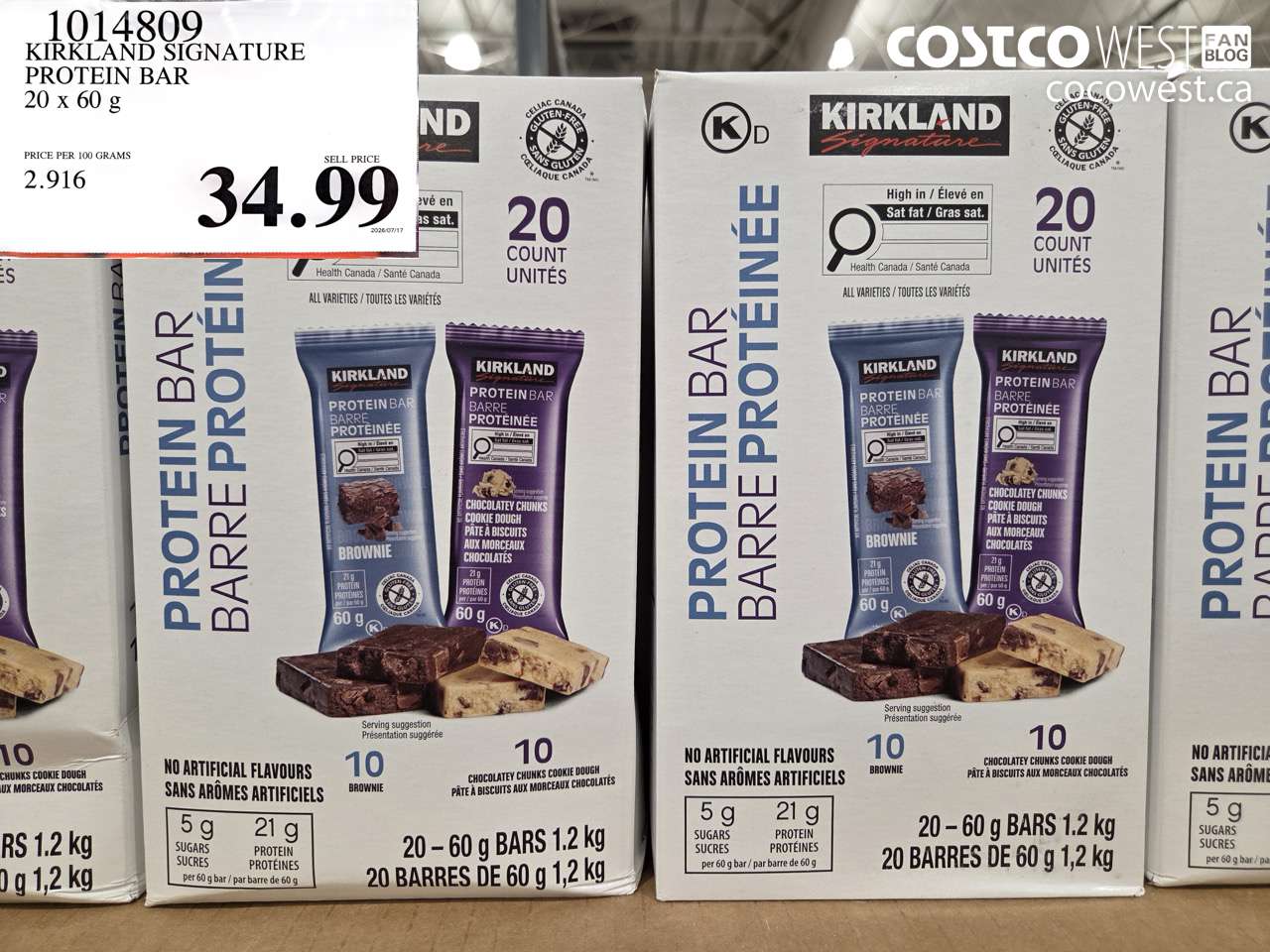 1014809 KIRKLAND SIGNATURE PROTEIN BAR 20 X 60 G $34.99