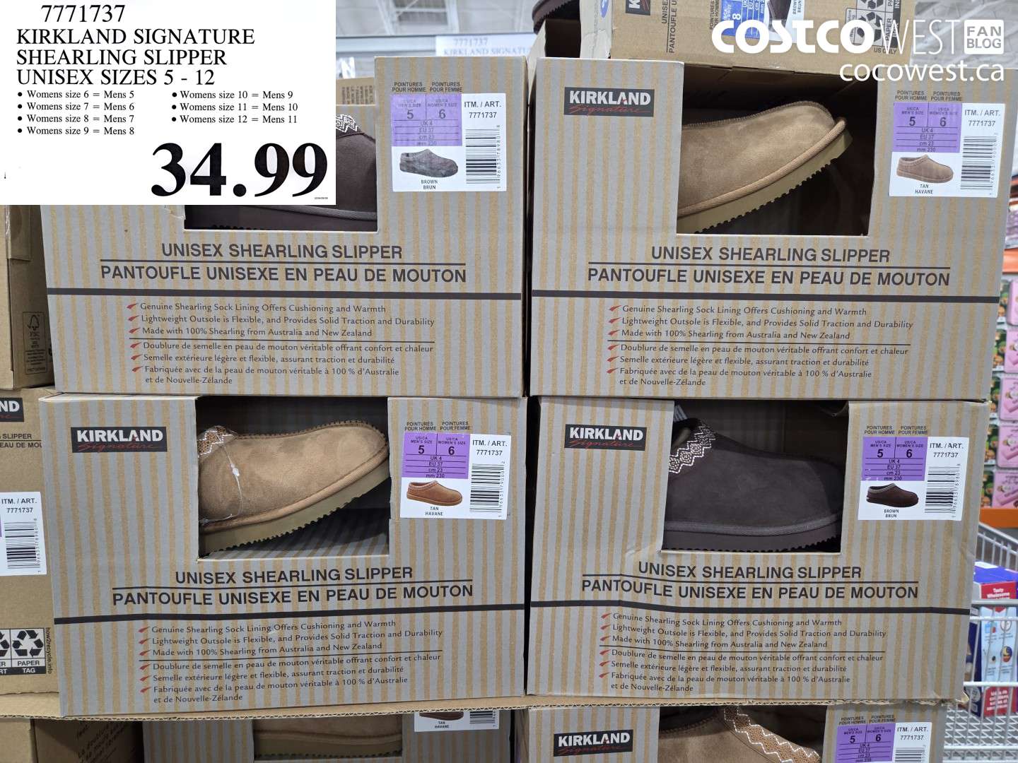 7771737 KIRKLAND SIGNATURE SHEARLING SLIPPER UNISEX SIZES 5 - 12 $34.99