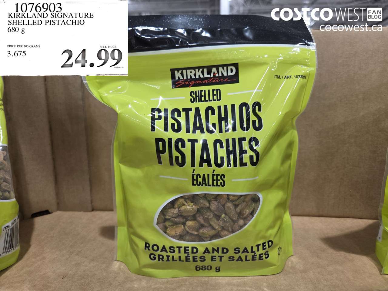 1076903 KIRKLAND SIGNATURE SHELLED PISTACHIO 680 G $24.99