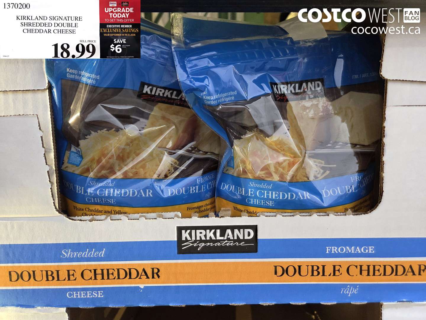 1370200 KIRKLAND SIGNATURE SHREDDED DOUBLE CHEDDAR CHEESE ($6.00 INSTANT SAVINGS EXPIRES ON 2026-09-27) $18.99