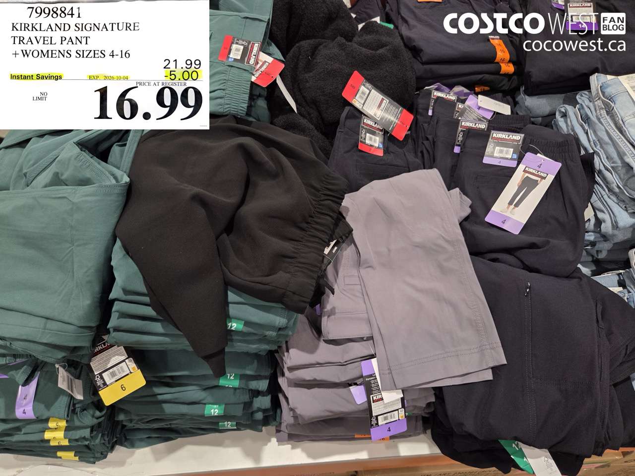 7998841 KIRKLAND SIGNATURE TRAVEL PANT WOMENS SIZES 4-16 ($5.00 INSTANT SAVINGS EXPIRES ON 2026-10-04) $16.99
